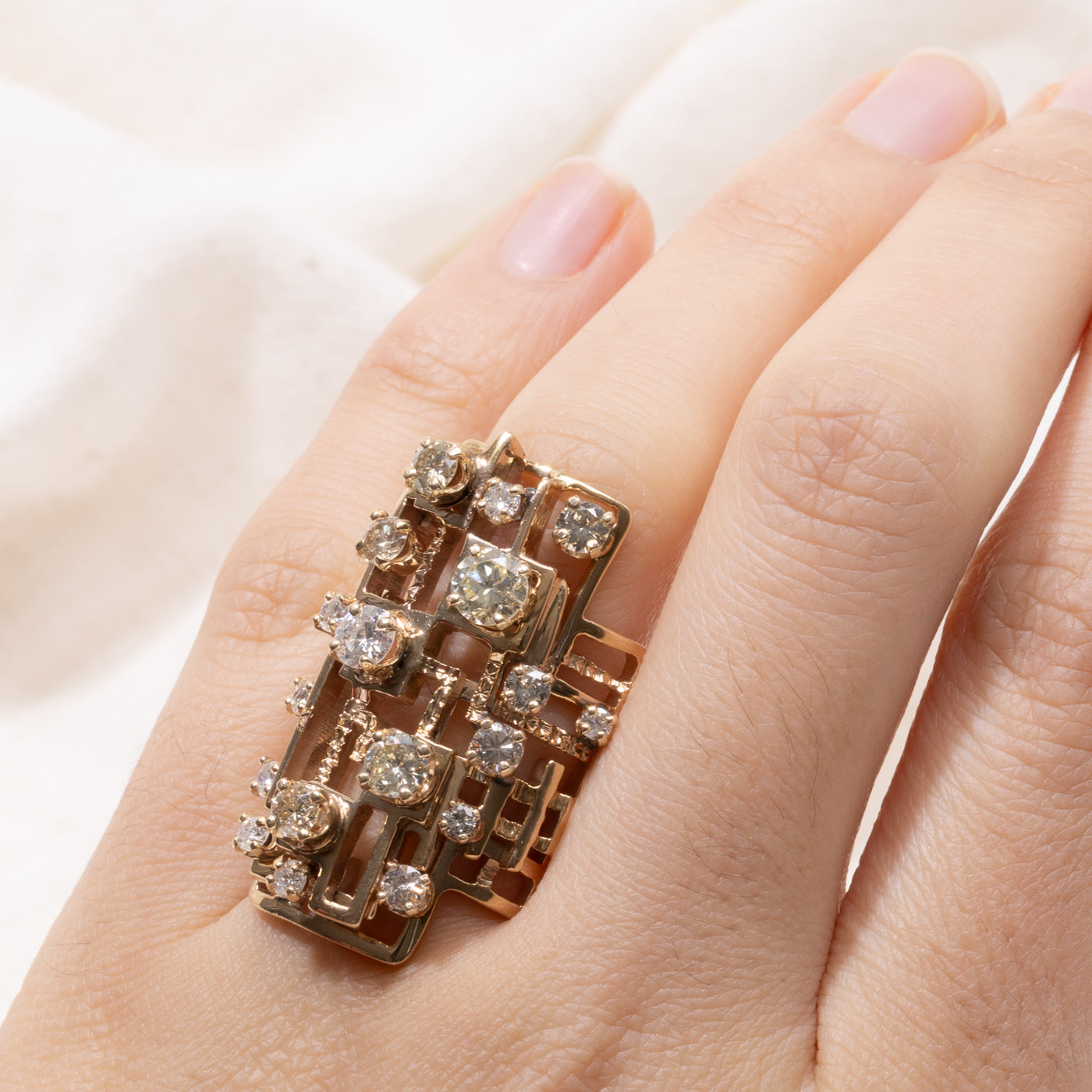 10k Diamond Cluster Geometric Cocktail Ring | 2.15ctw | SZ 7.75