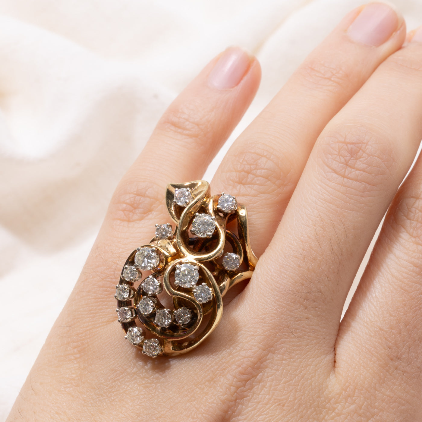 14k Diamond Cluster Abstract Cocktail Ring | 1.48ctw | SZ 8.5