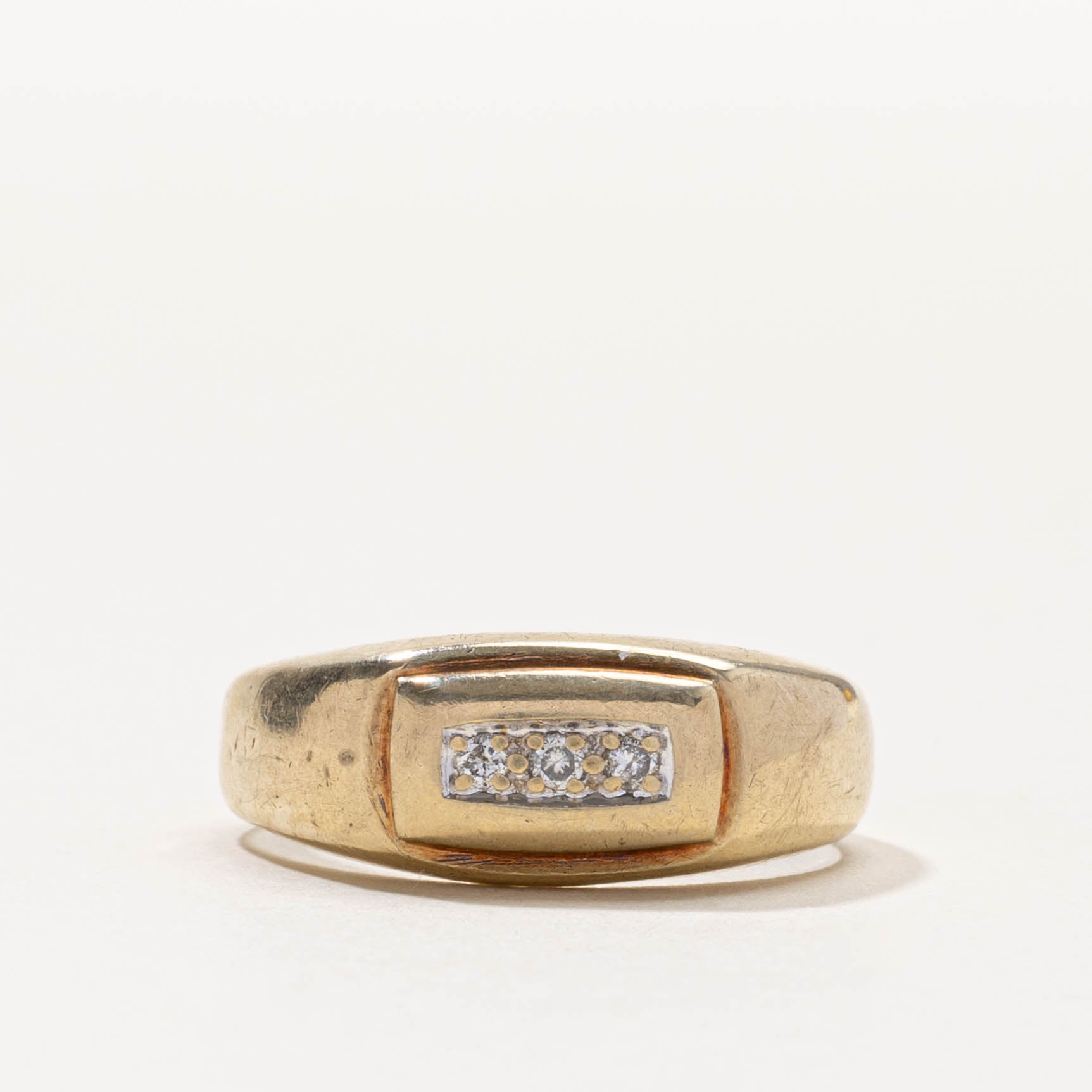 10k Diamond Accent Rectangle Design Signet Ring | SZ 10