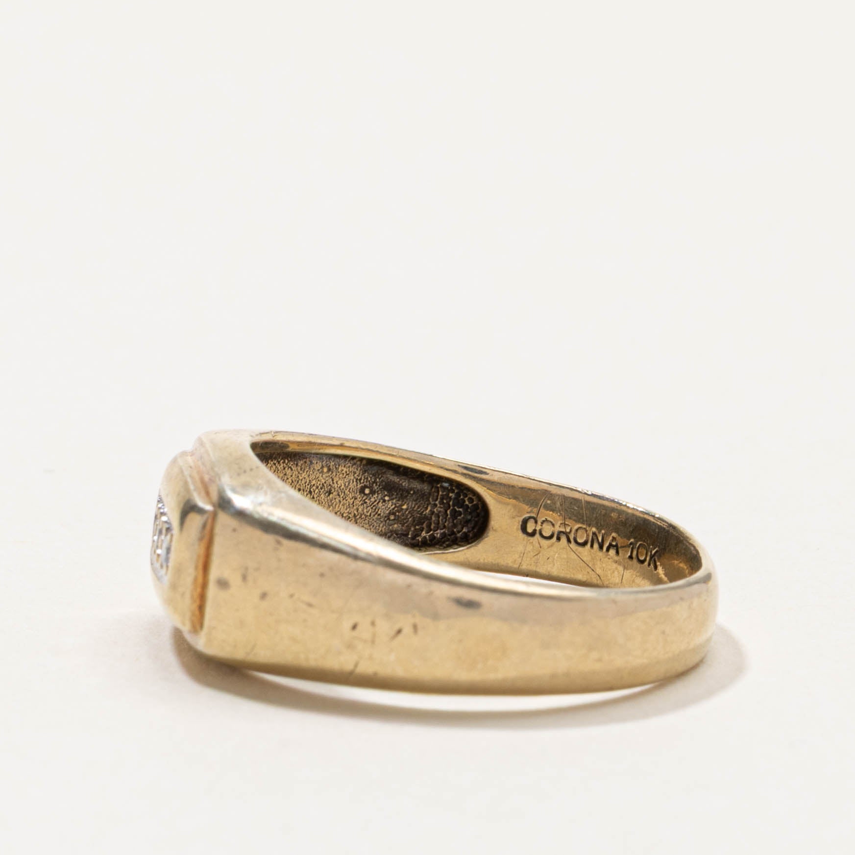 10k Diamond Accent Rectangle Design Signet Ring | SZ 10