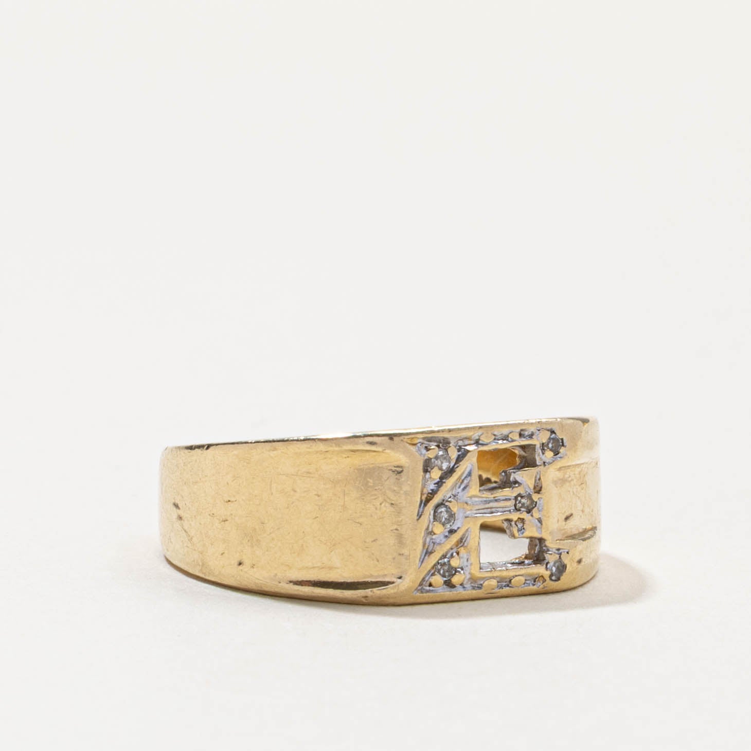 10k Diamond "E" Initial Band | SZ 8