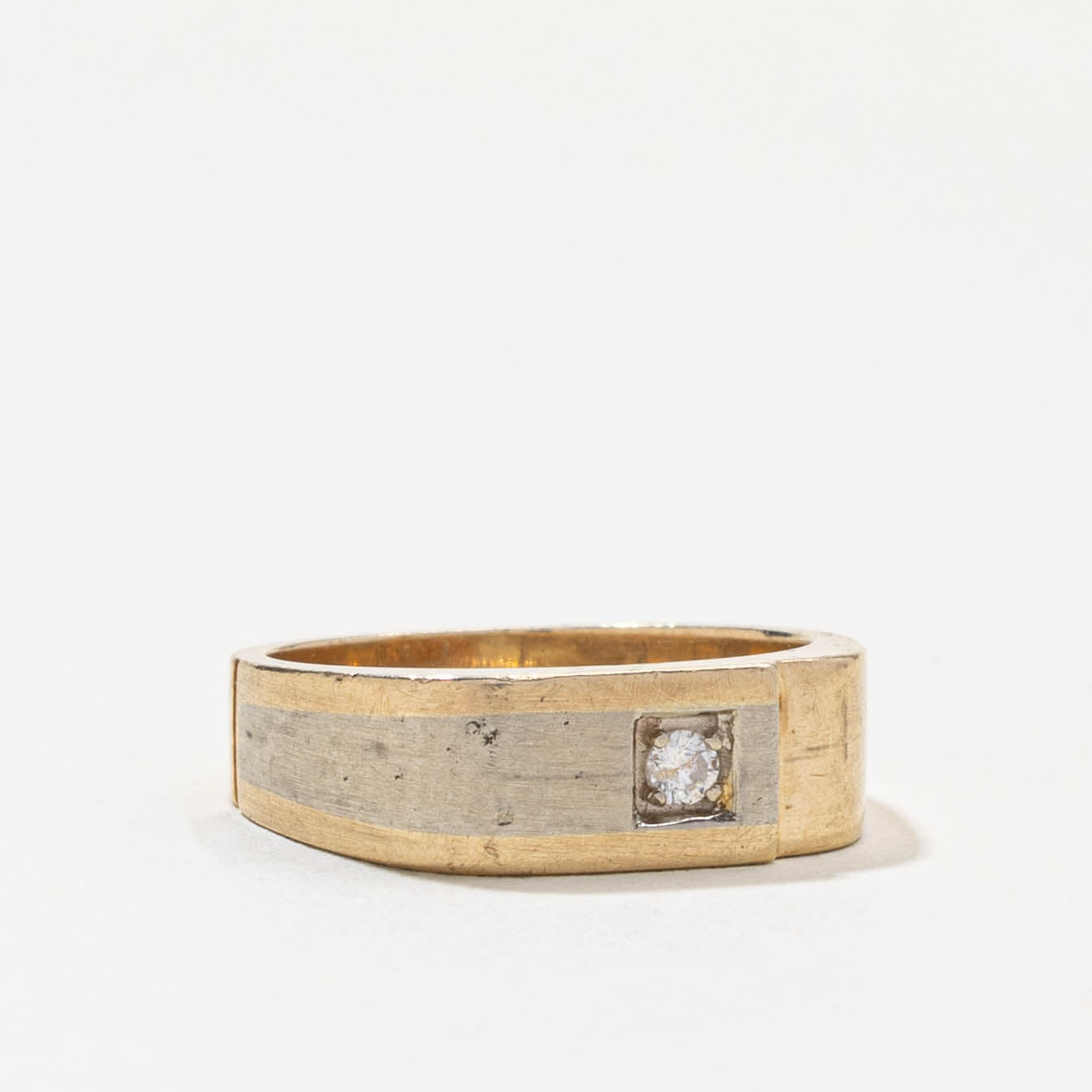 10k Two Tone Diamond Soft Square Band | SZ 6.25