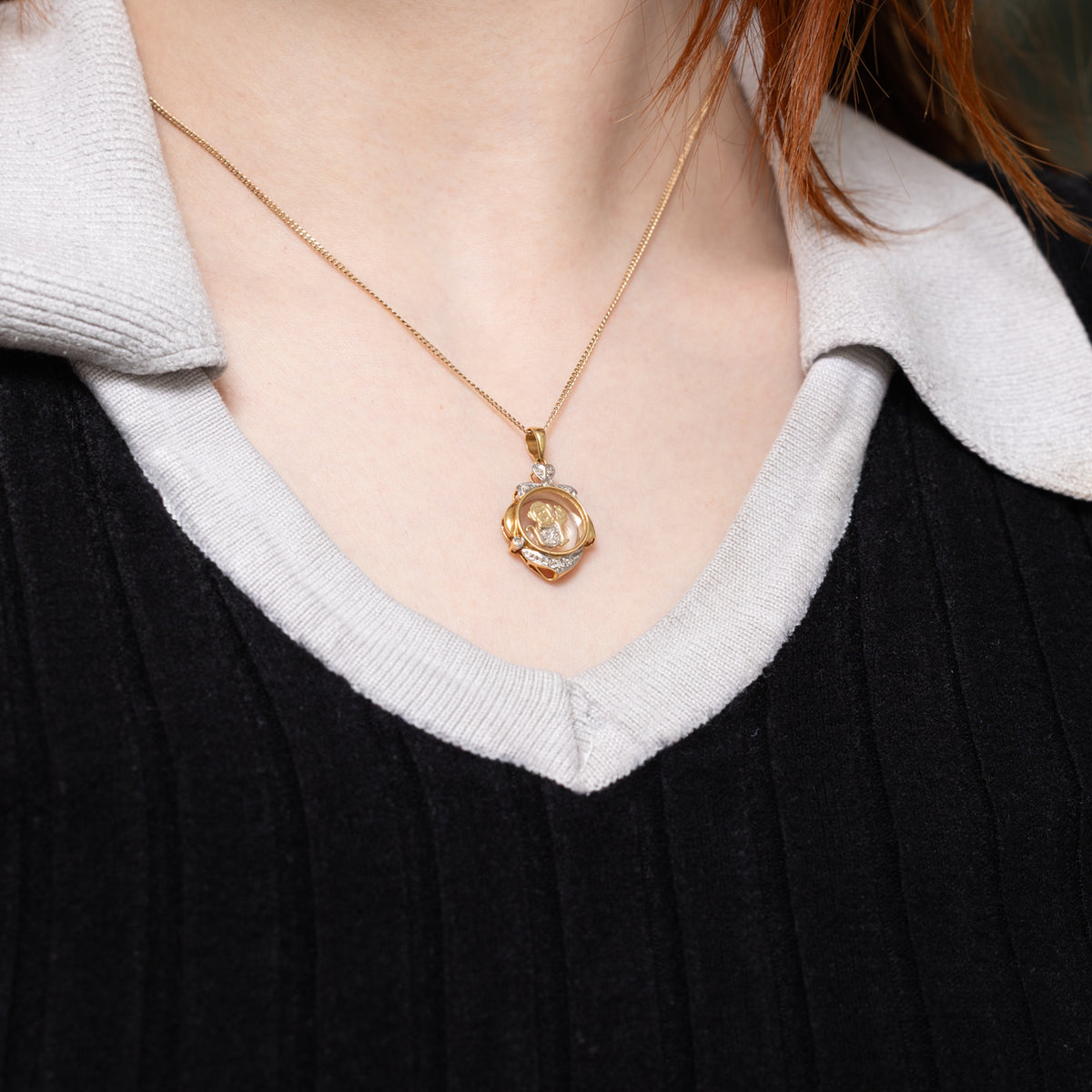 18k Diamond Floating Monkey Pendant | 0.03ctw