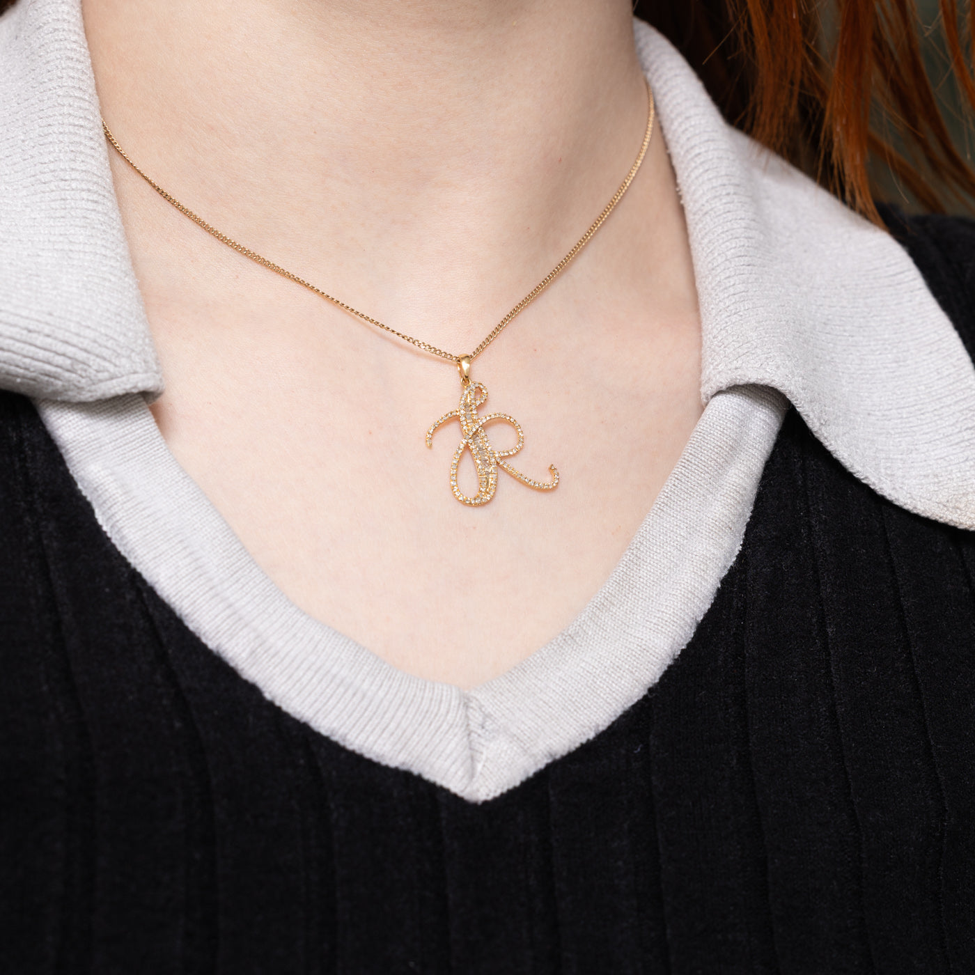 18k Diamond "K" Initial Pendant | 0.17ctw