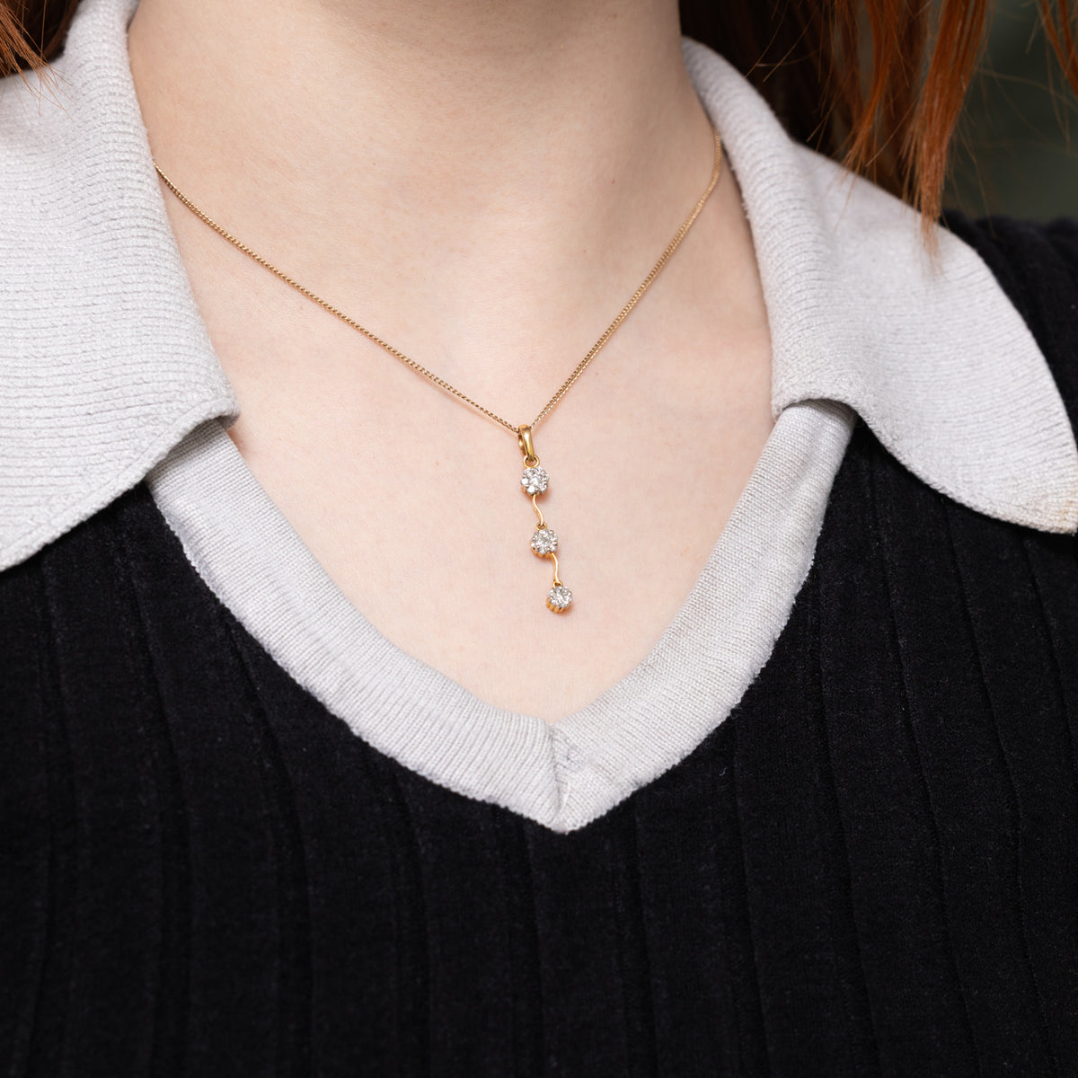 18k Diamond Triple Cluster Drop Pendant | 0.40ctw