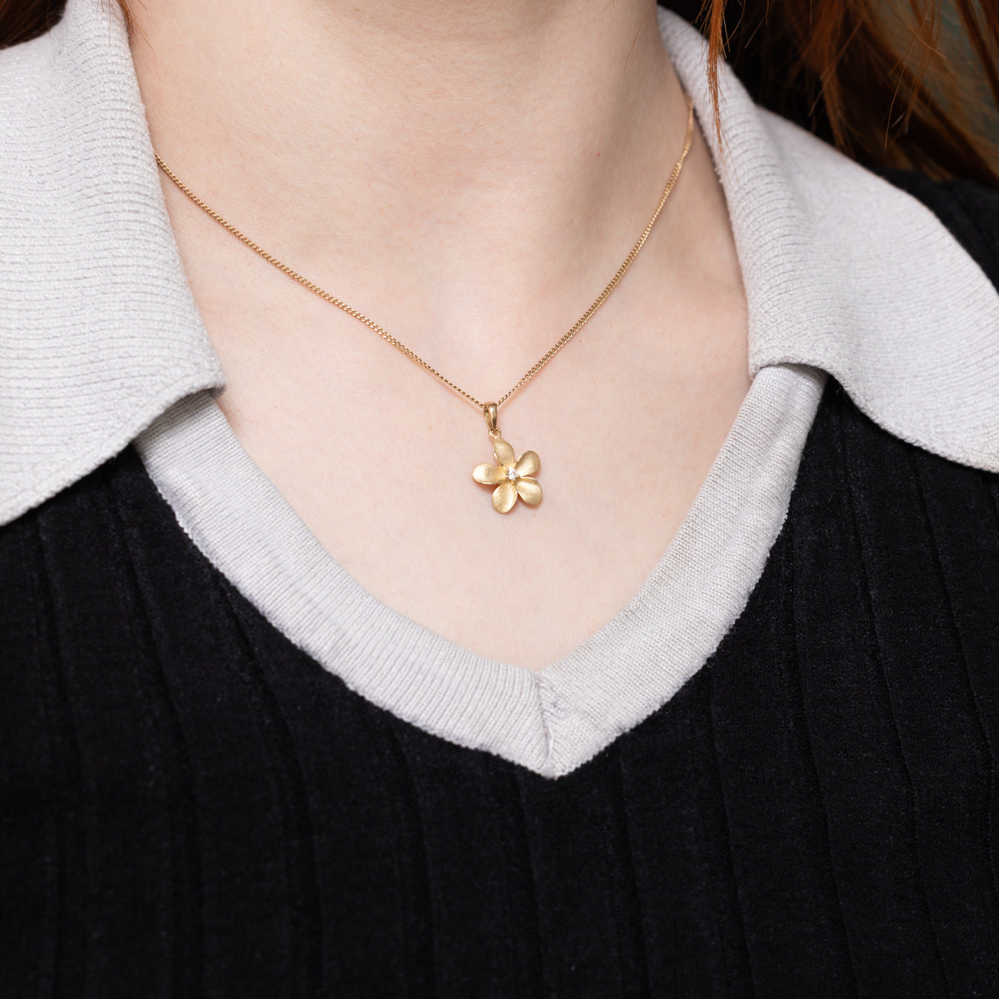 14k Diamond Matte Flower Pendant | 0.02ctw