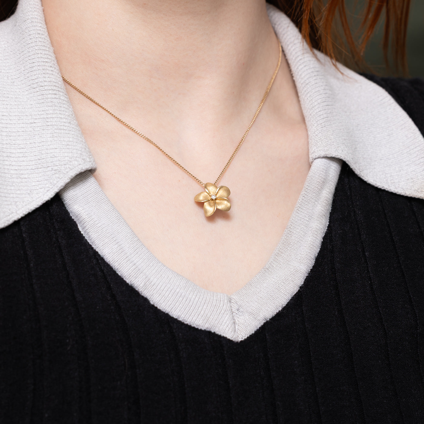 14k Diamond Matte Floral Pendant | 0.03ctw