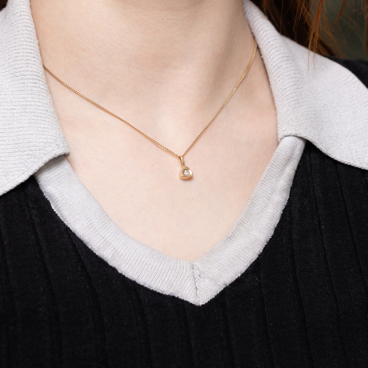 14k Round Brilliant Diamond Geometric Drop Pendant | 0.07ctw