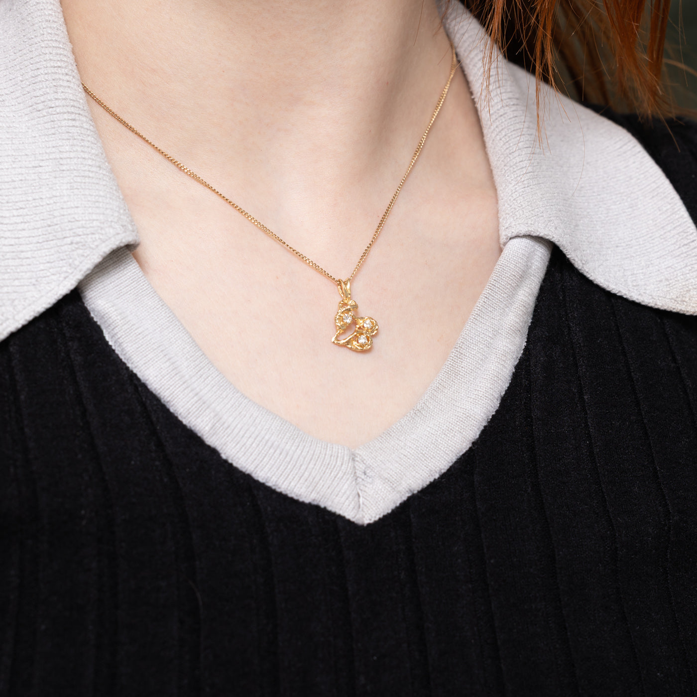 14k Diamond Nuggety Abstract Pendant | 0.18ctw