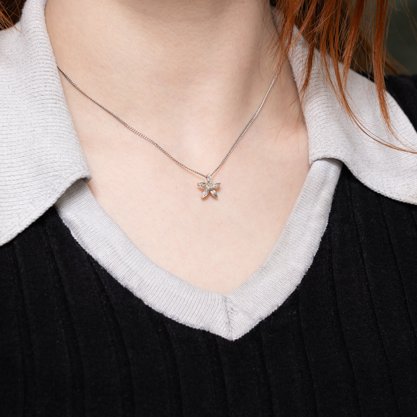14k Diamond Flower Pendant | 0.03ctw