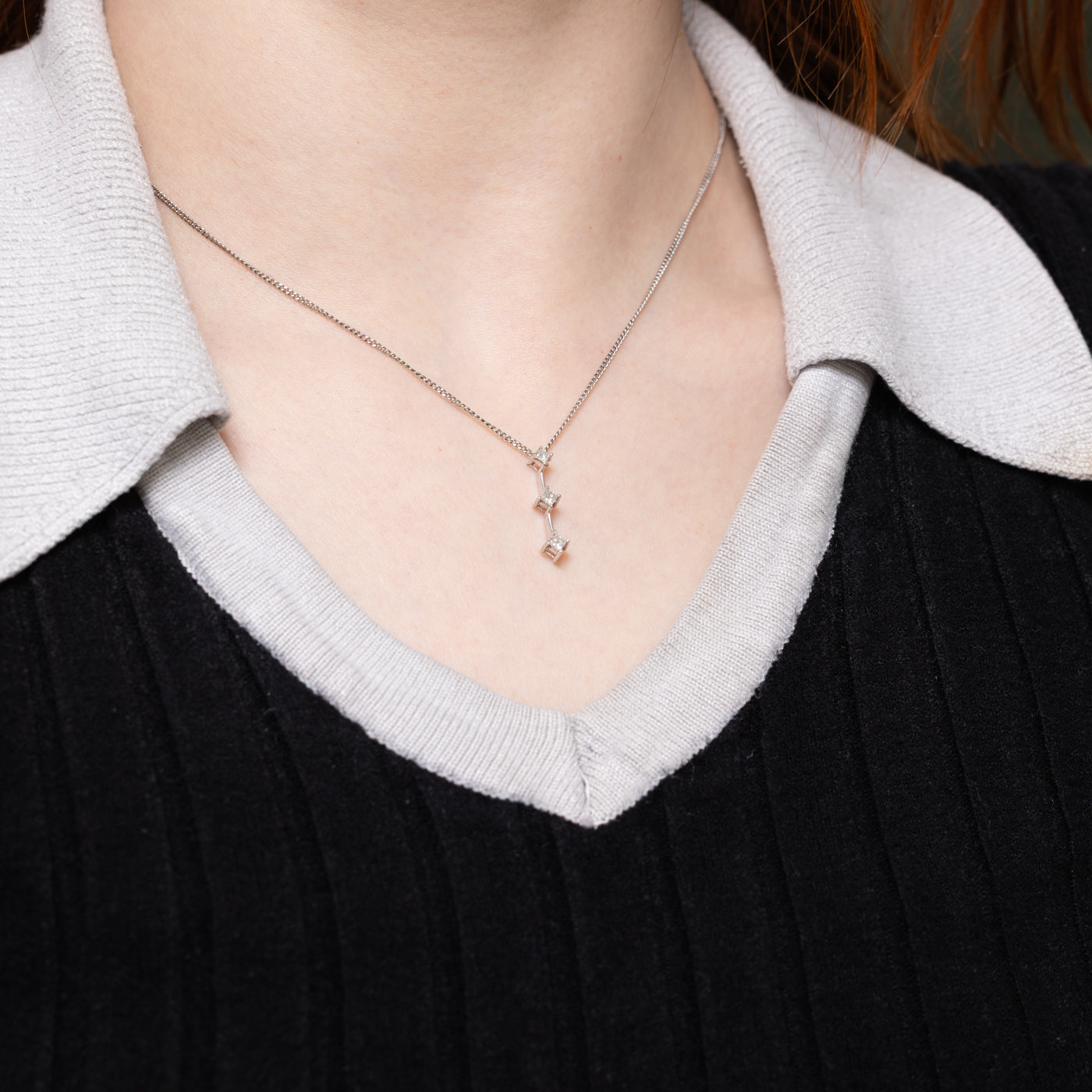 14k Princess Cut Three Stone Diamond Drop Pendant | 0.23ctw