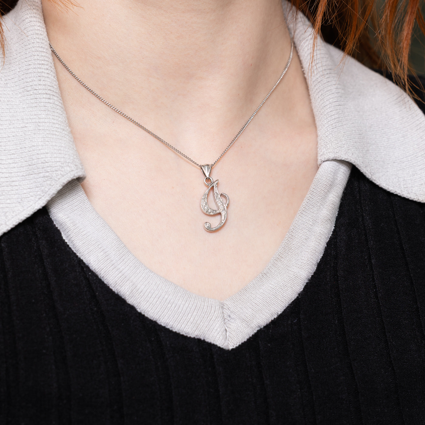 14k Diamond "J" Initial Pendant | 0.08ctw