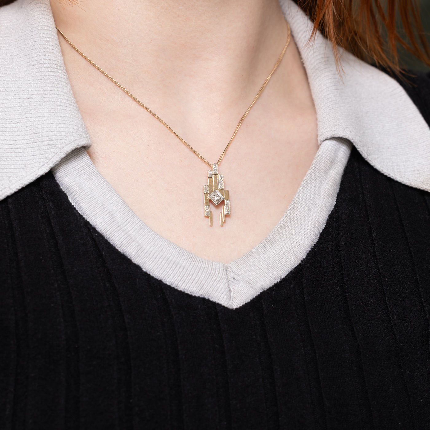 14k Diamond Abstract Geometric Pendant | 0.15ctw