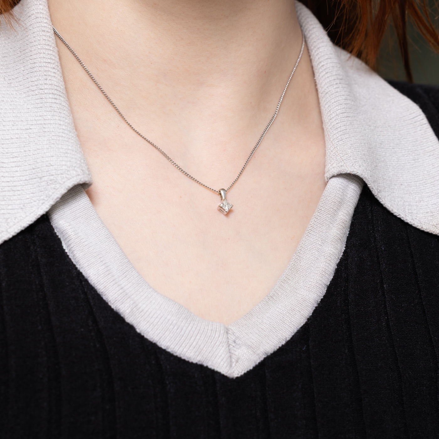 18k Princess Cut Compass Set Diamond Pendant | 0.33ct VS2/SI1 F