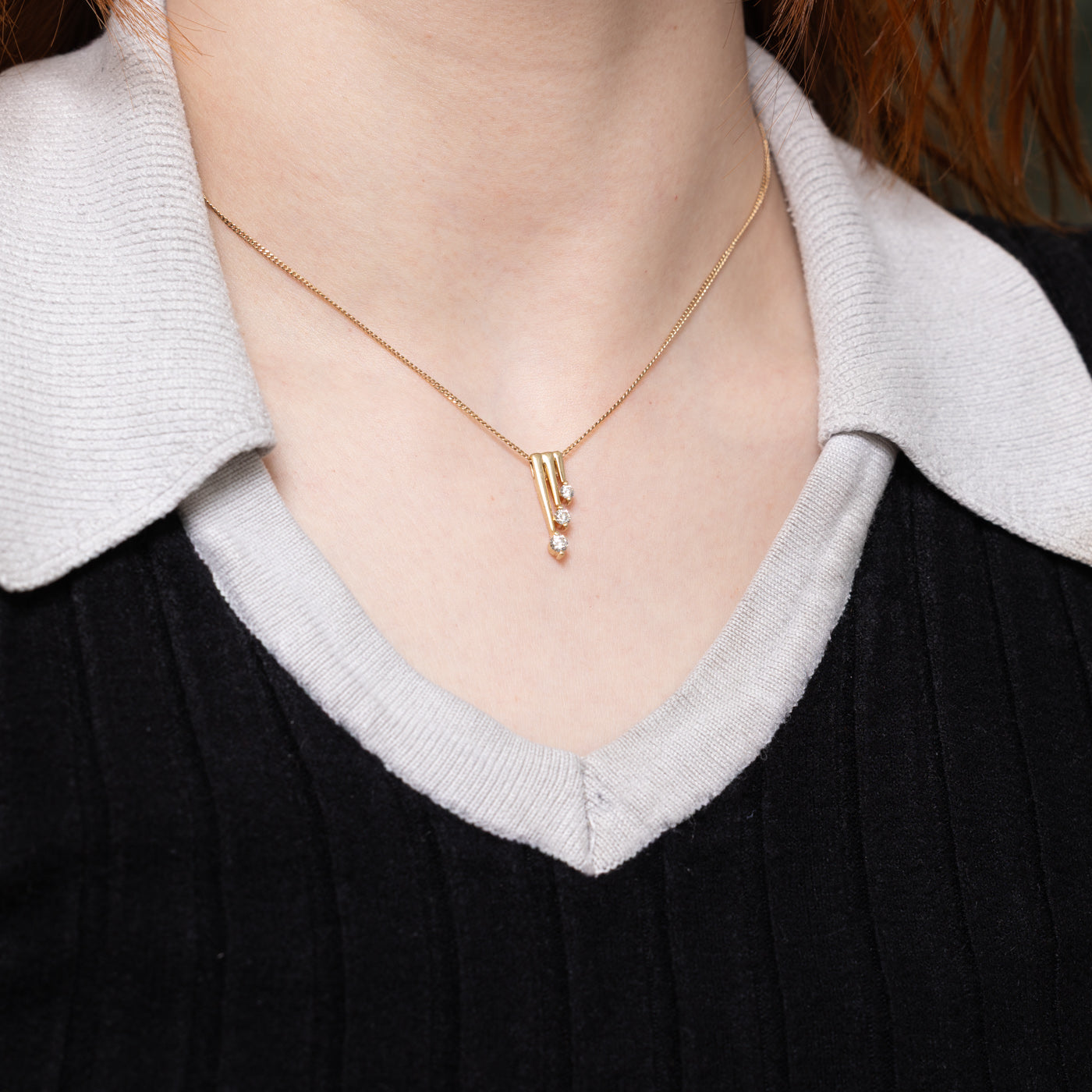 14k Three Stone Diamond Drop Pendant | 0.31ctw
