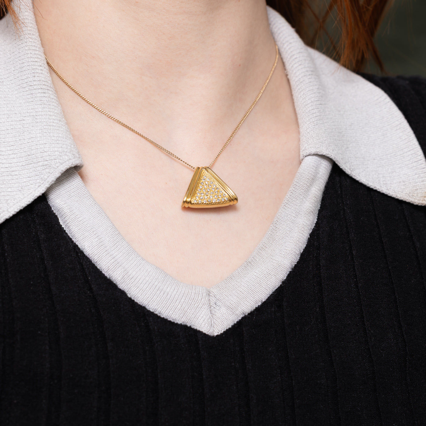 14k Pavé Set Diamond Triangle Pendant | 0.36ctw