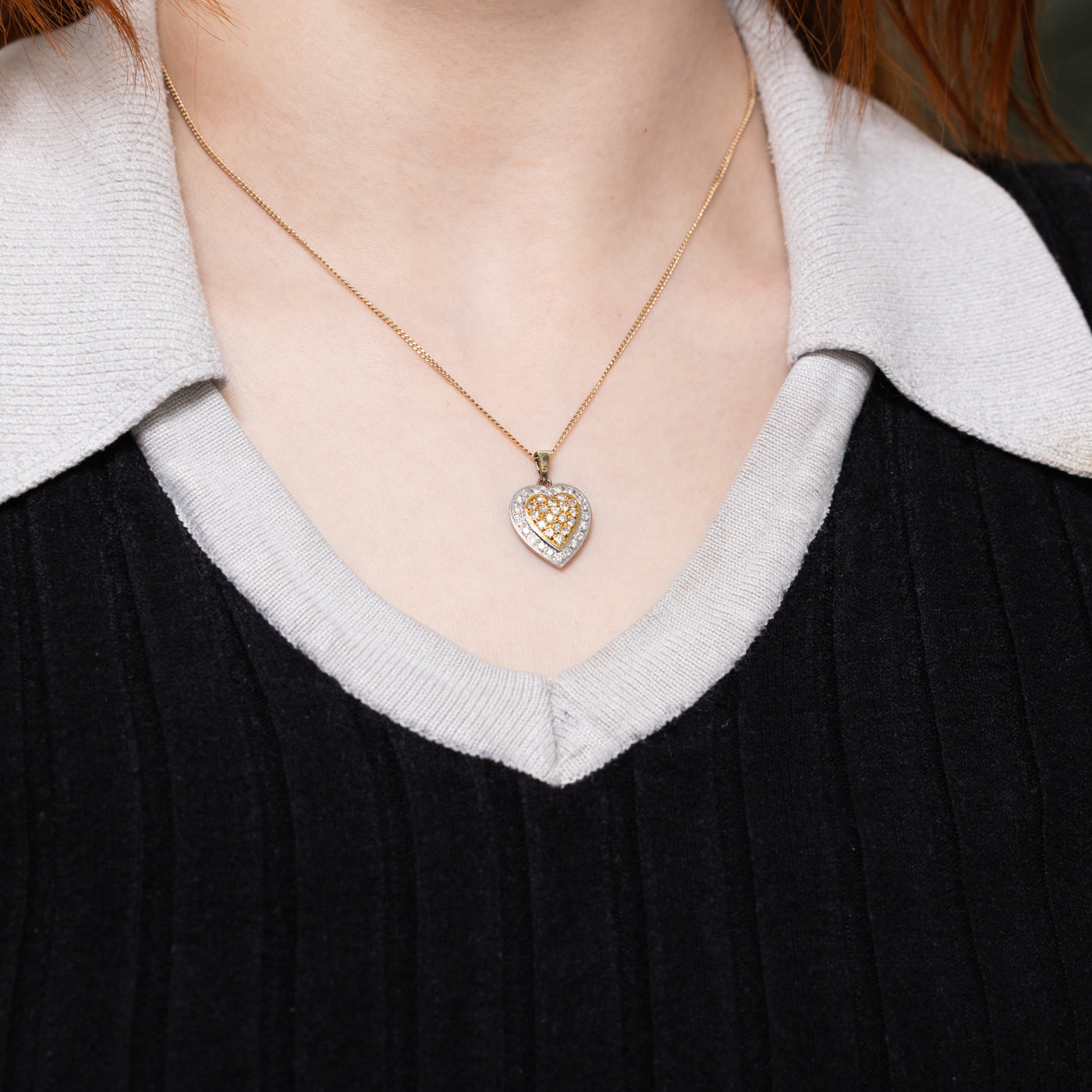 14k Two Tone Gold Diamond Heart Cluster Pendant | 0.50ctw