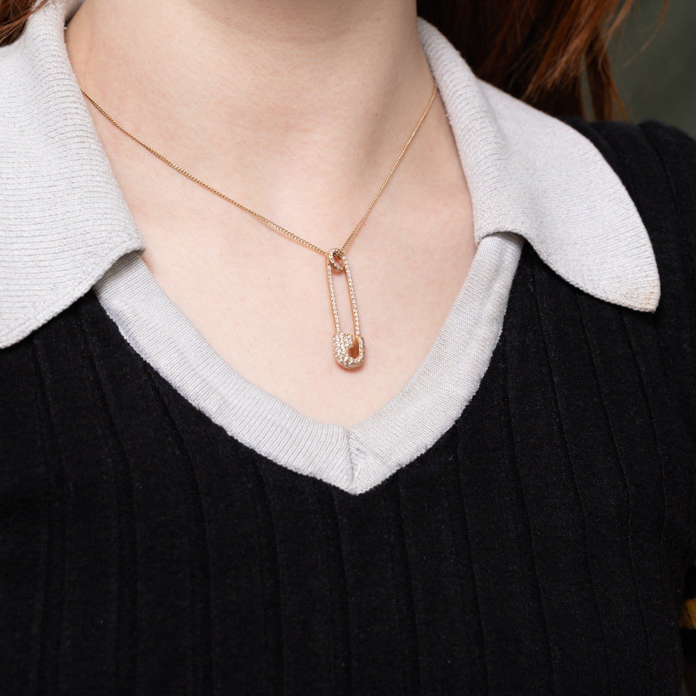 14k Diamond Safety Pin Pendant | 0.90ctw