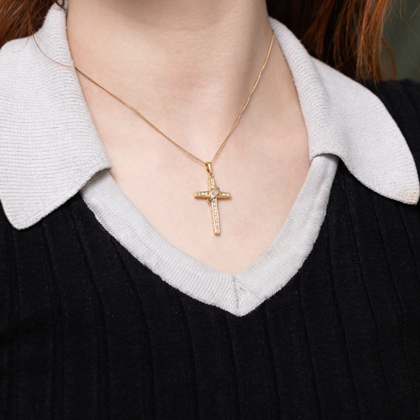 14k Channel Set Diamond Cross Pendant | 0.22ctw