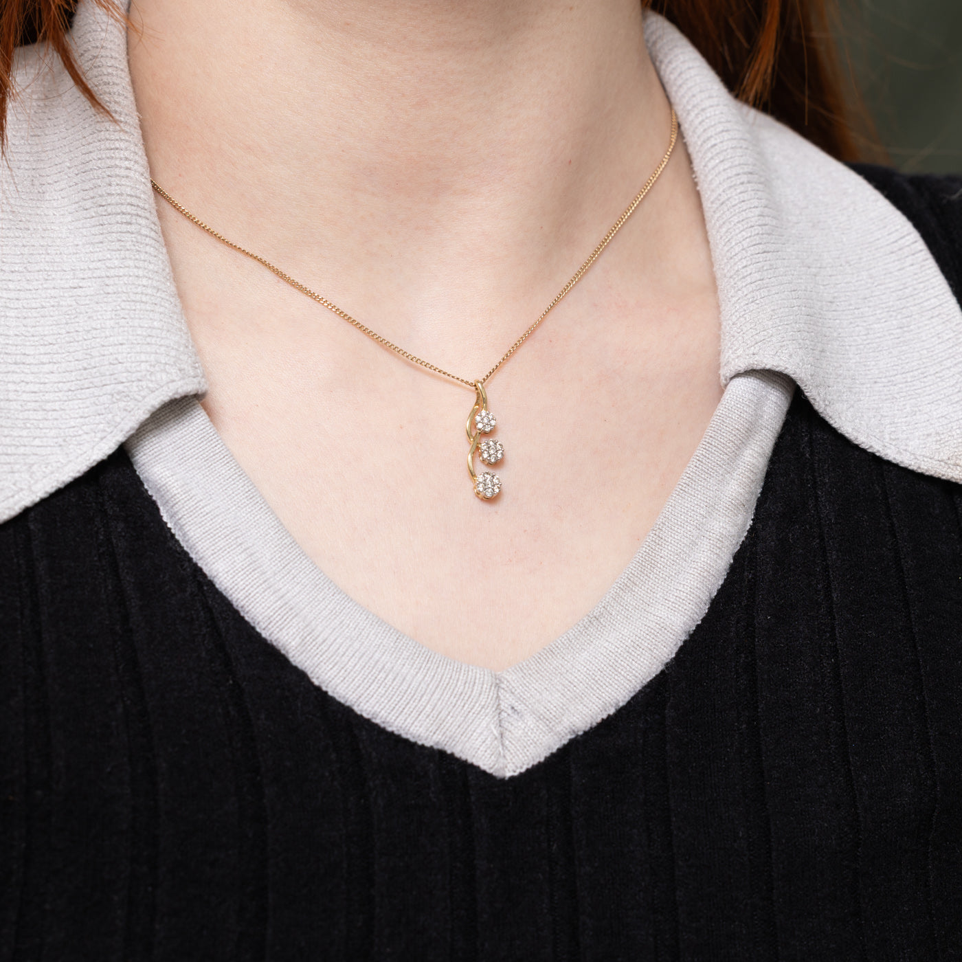 10k Diamond Multi Cluster Drop Pendant | 0.22ctw