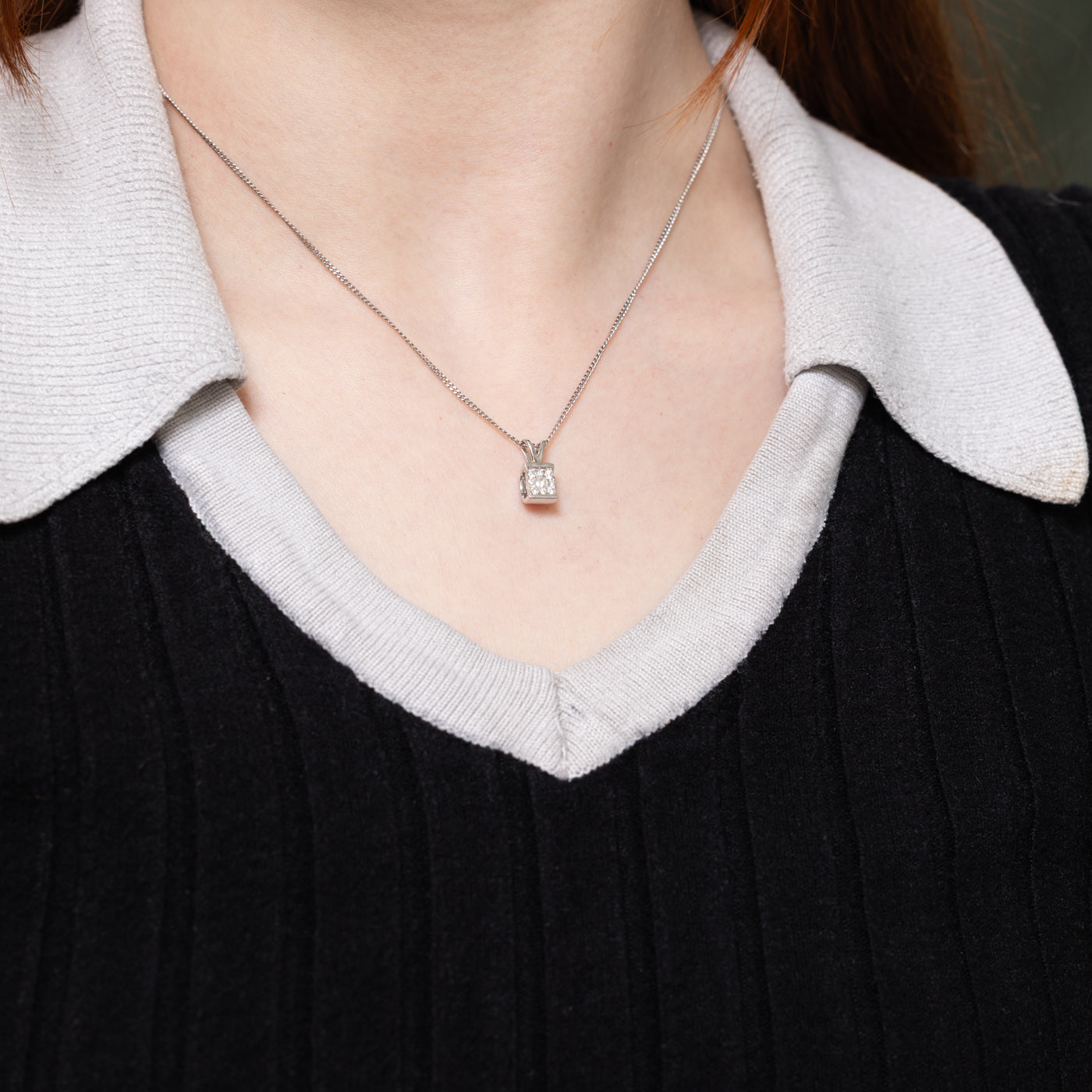 10k Diamond Square Cluster Pendant | 0.17ctw