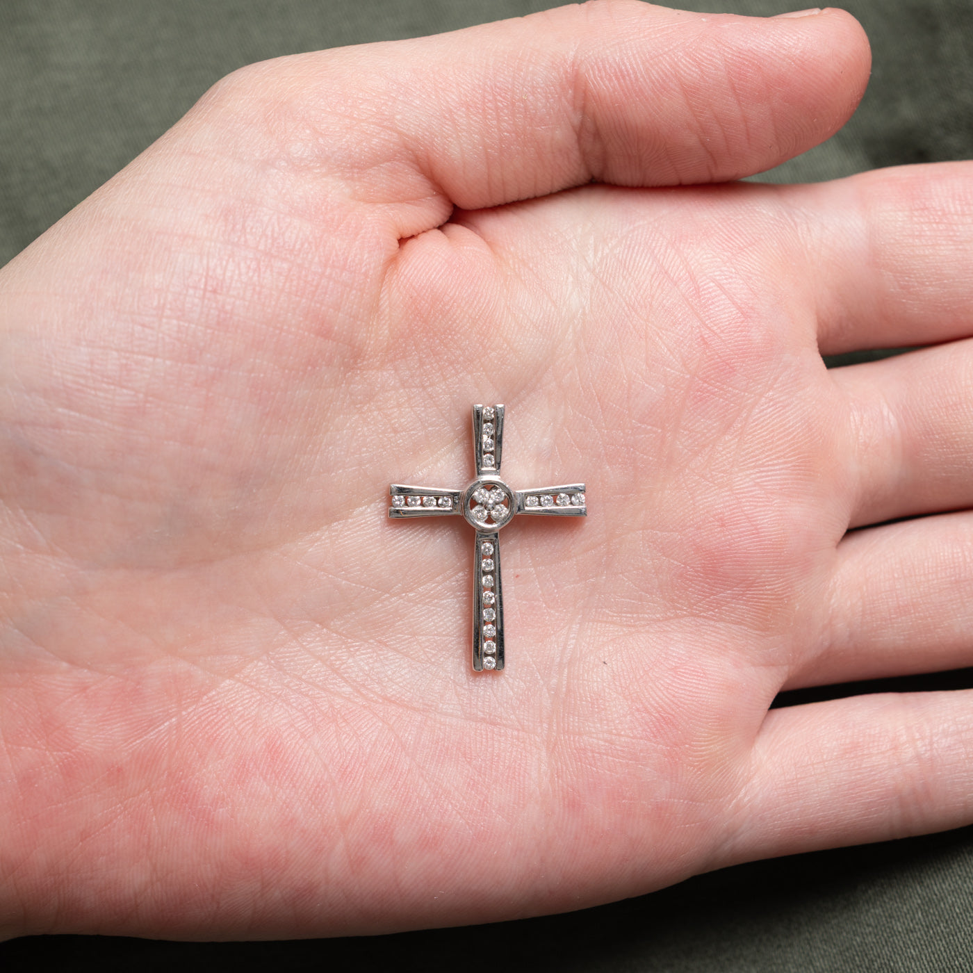 14k Channel Set Diamond Cross Pendant | 0.14ctw