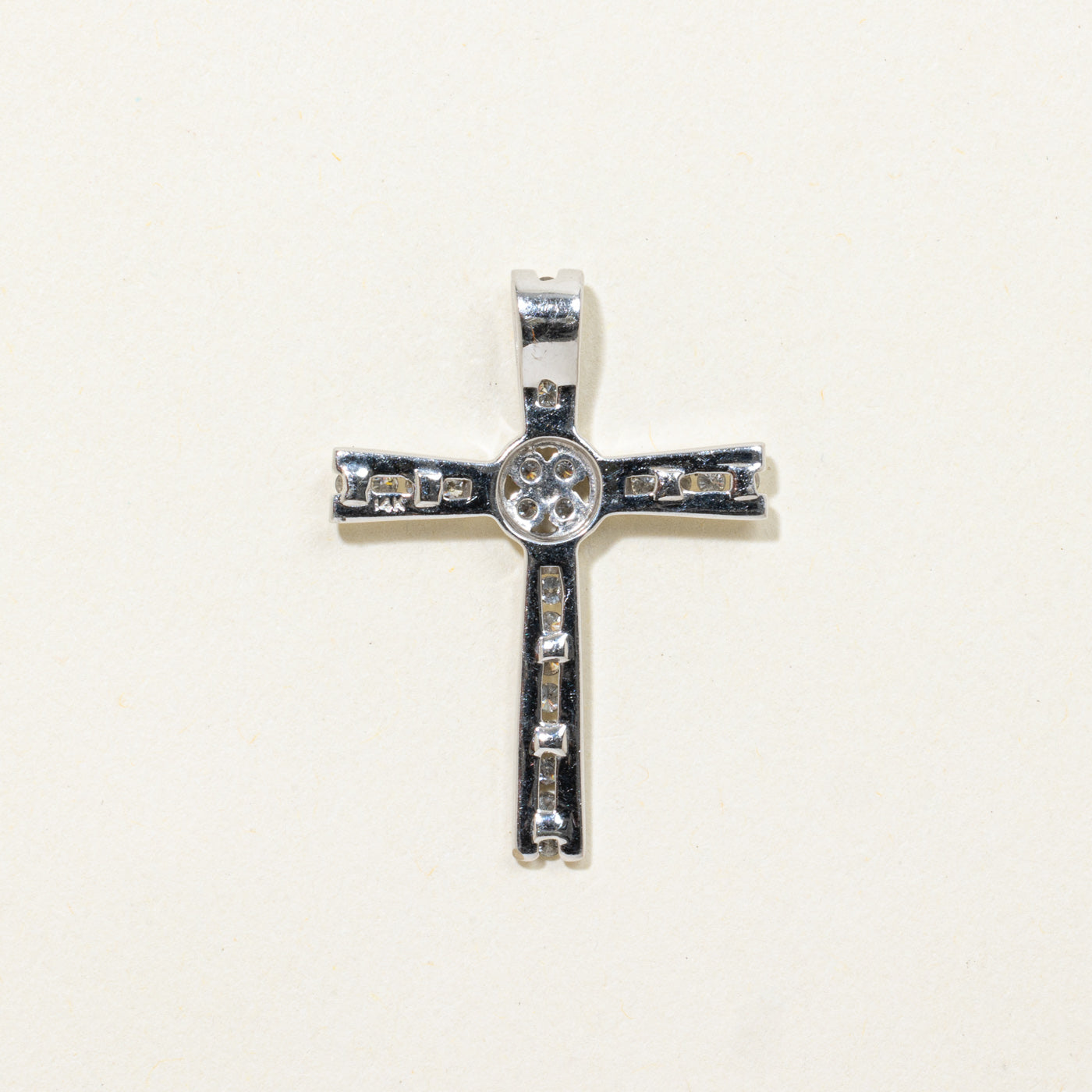 14k Channel Set Diamond Cross Pendant | 0.14ctw