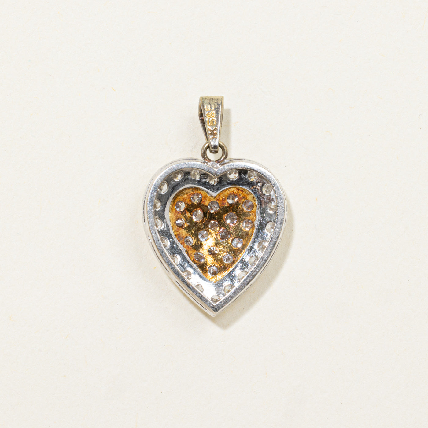 14k Two Tone Gold Diamond Heart Cluster Pendant | 0.50ctw
