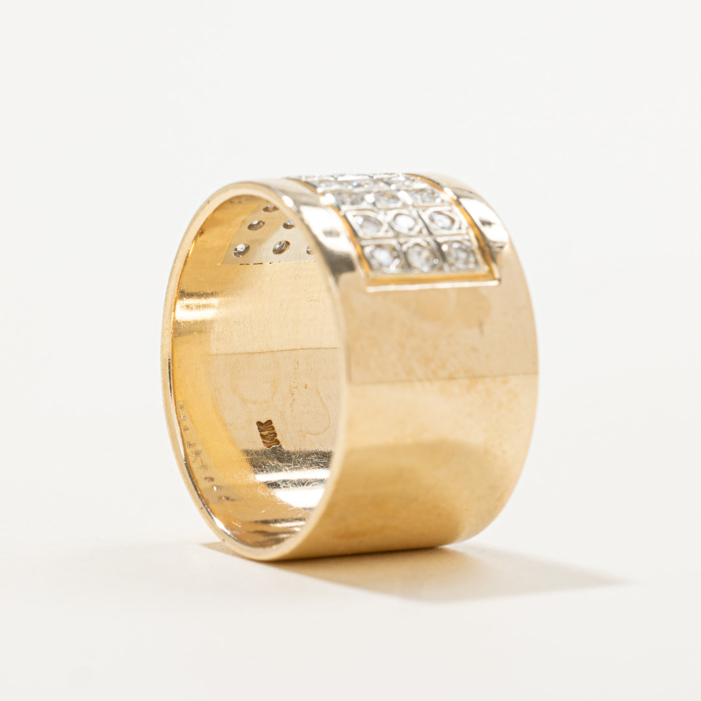 14k Diamond Grid Cigar Band | 0.75ctw | 13.90mm | SZ 11.5