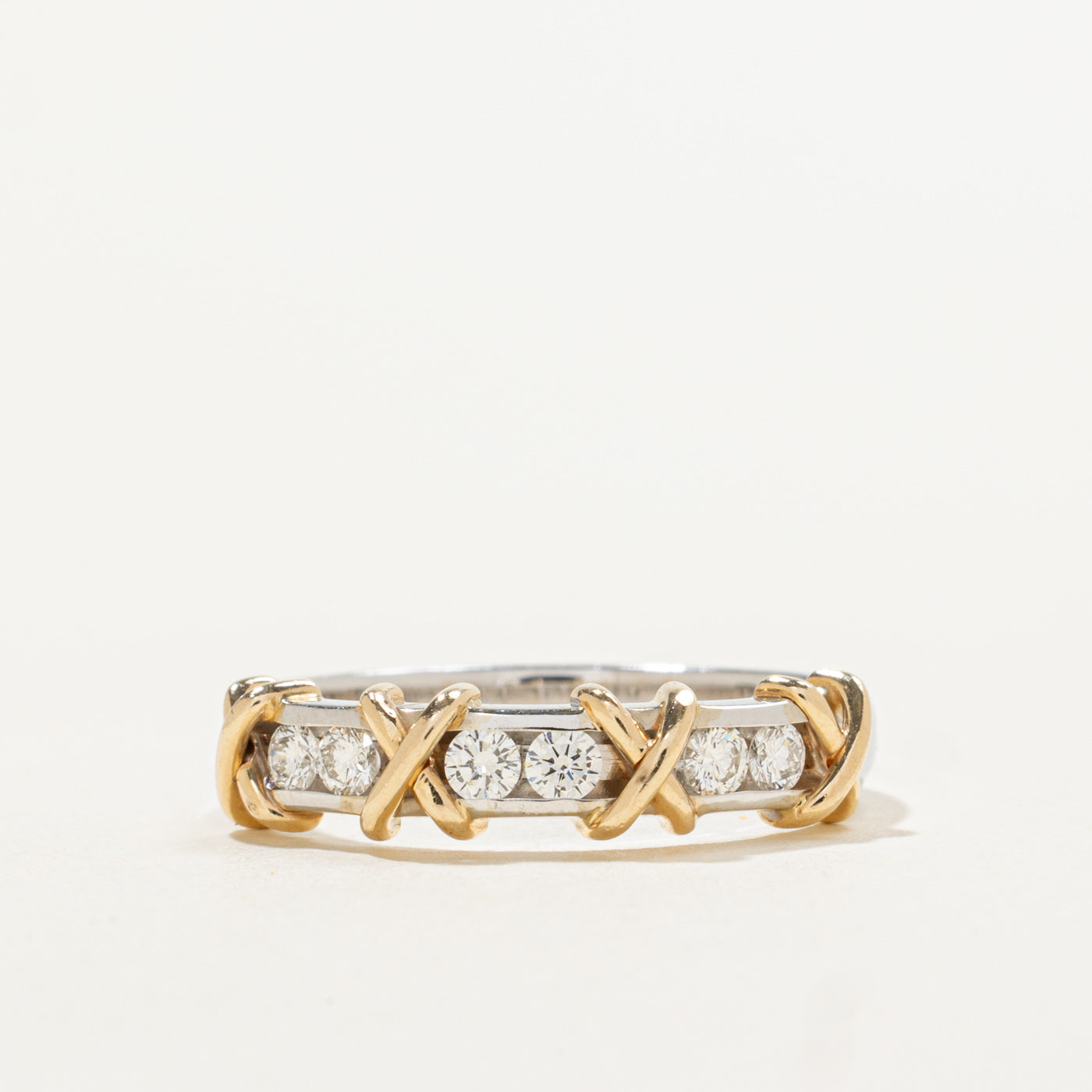 14k Two Tone Channel Set Diamond X Band | 0.25ctw | 4.65mm | SZ 6.25