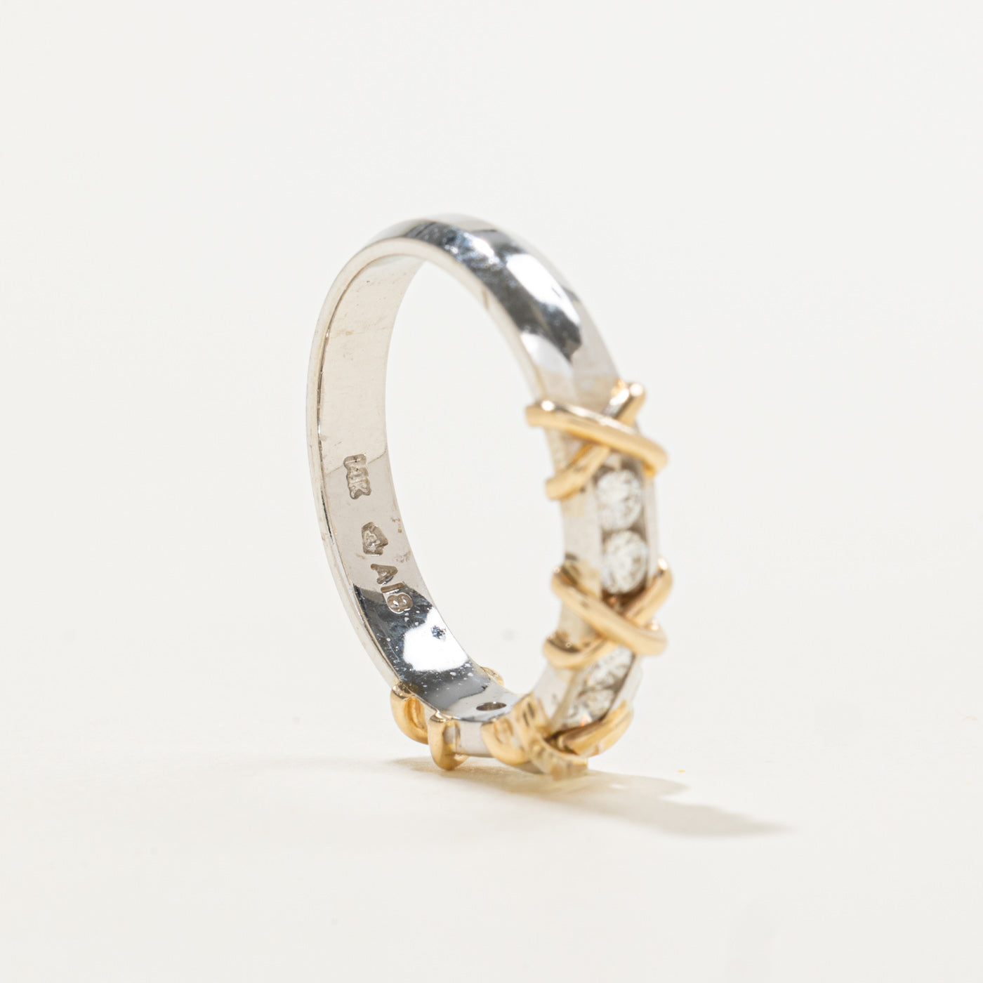 14k Two Tone Channel Set Diamond X Band | 0.25ctw | 4.65mm | SZ 6.25