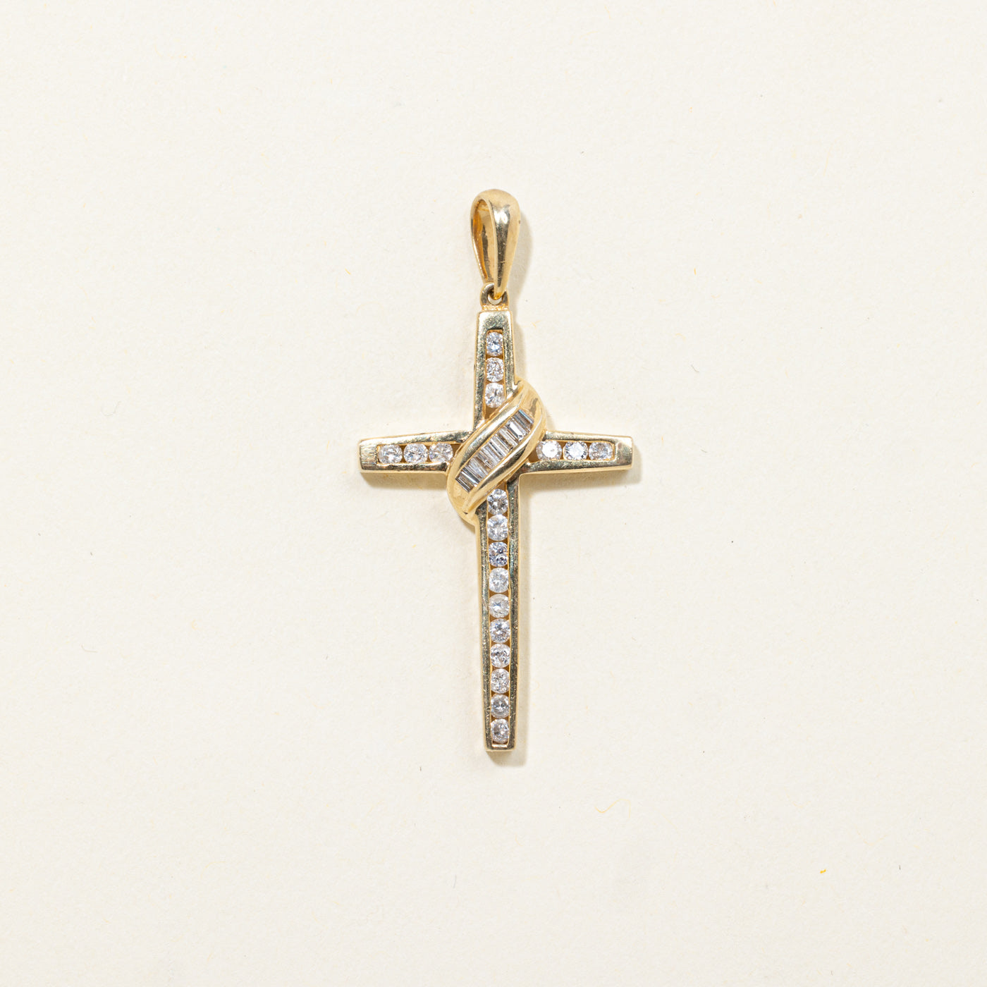 14k Channel Set Diamond Cross Pendant | 0.22ctw