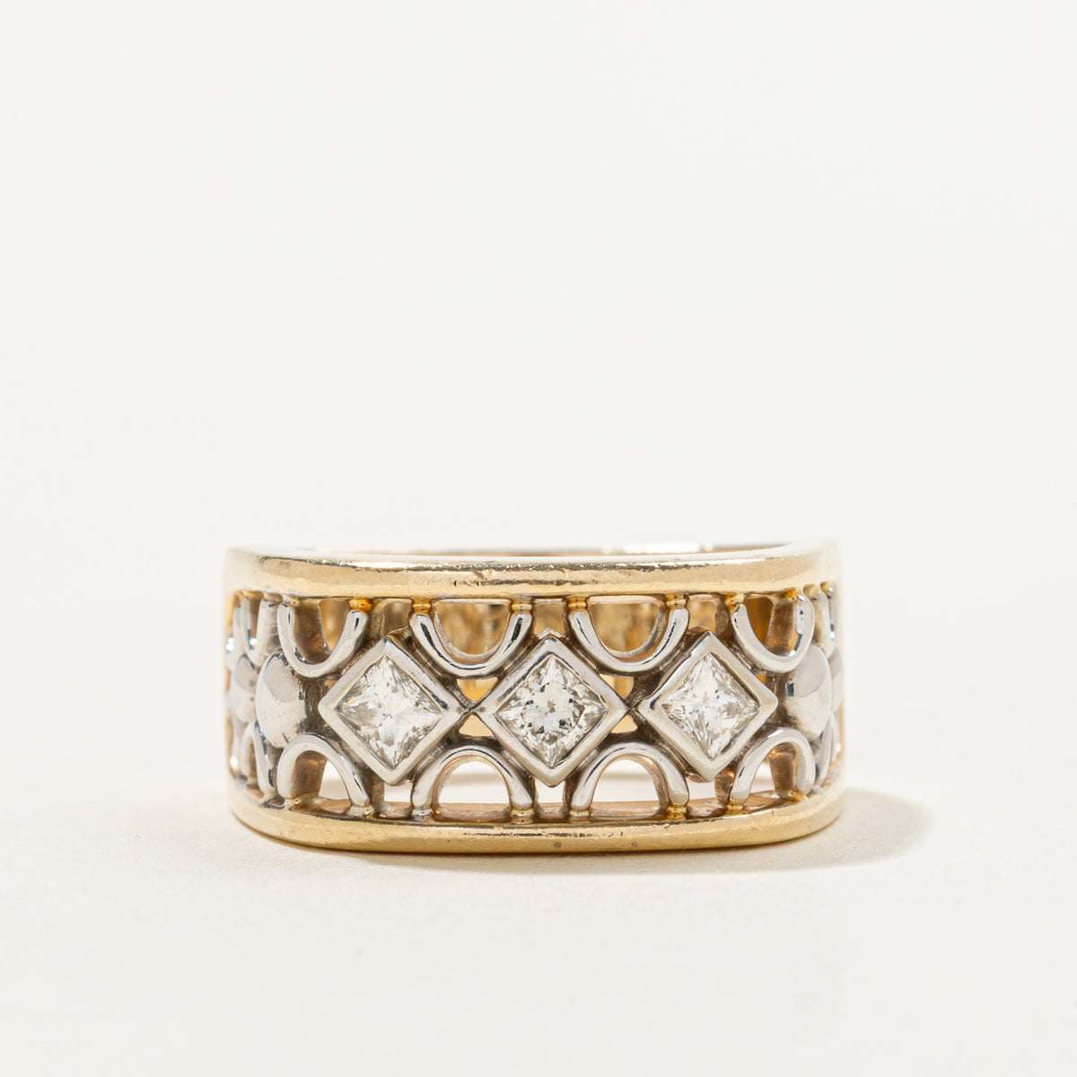 14k Princess Cut Diamond Openwork Geometric Band | 0.30ctw | 9.10mm | SZ 6.25