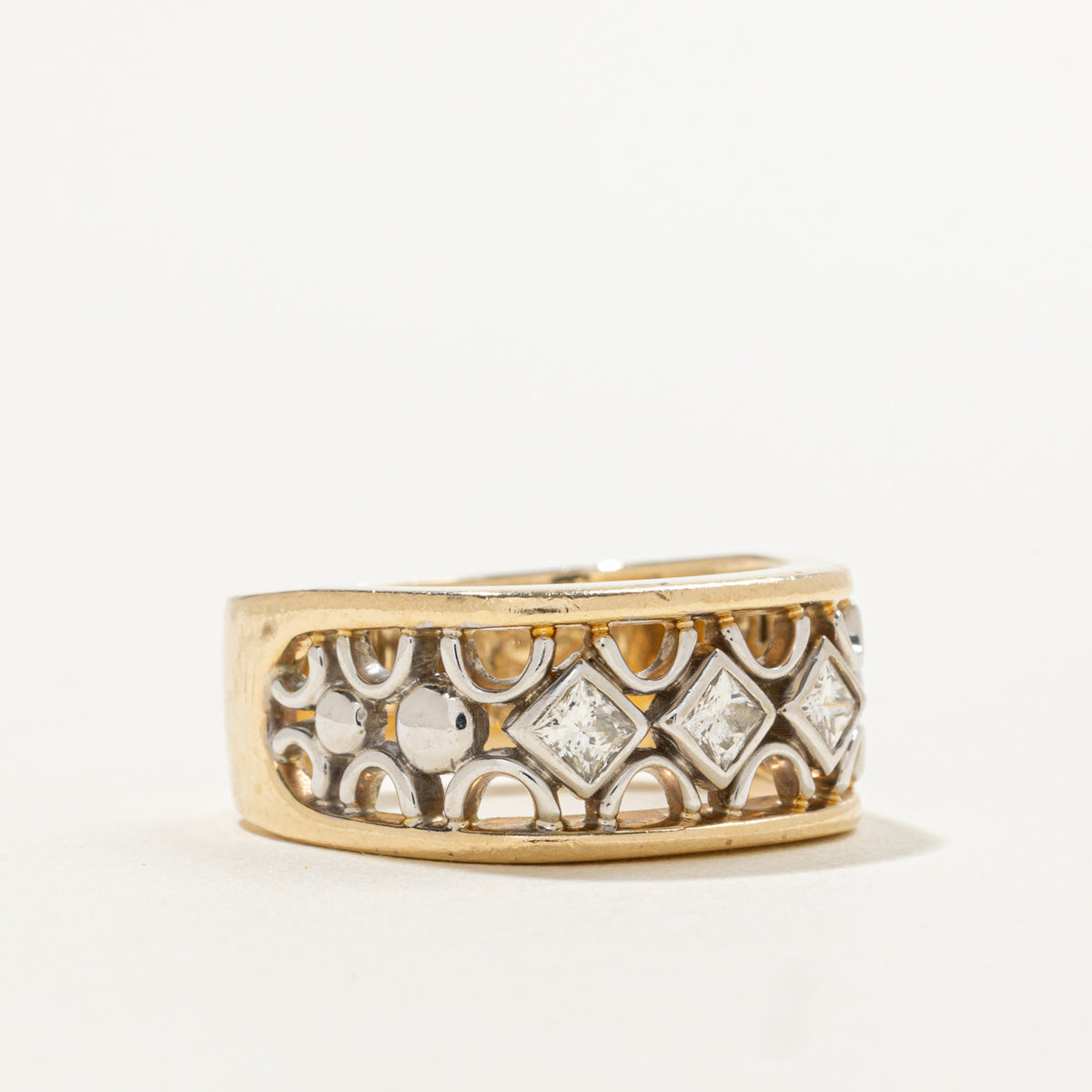 14k Princess Cut Diamond Openwork Geometric Band | 0.30ctw | 9.10mm | SZ 6.25