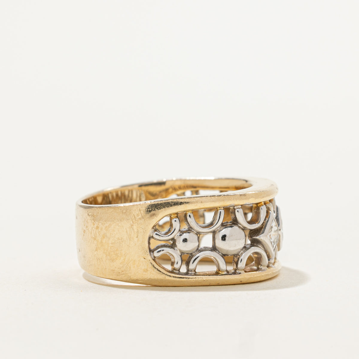 14k Princess Cut Diamond Openwork Geometric Band | 0.30ctw | 9.10mm | SZ 6.25
