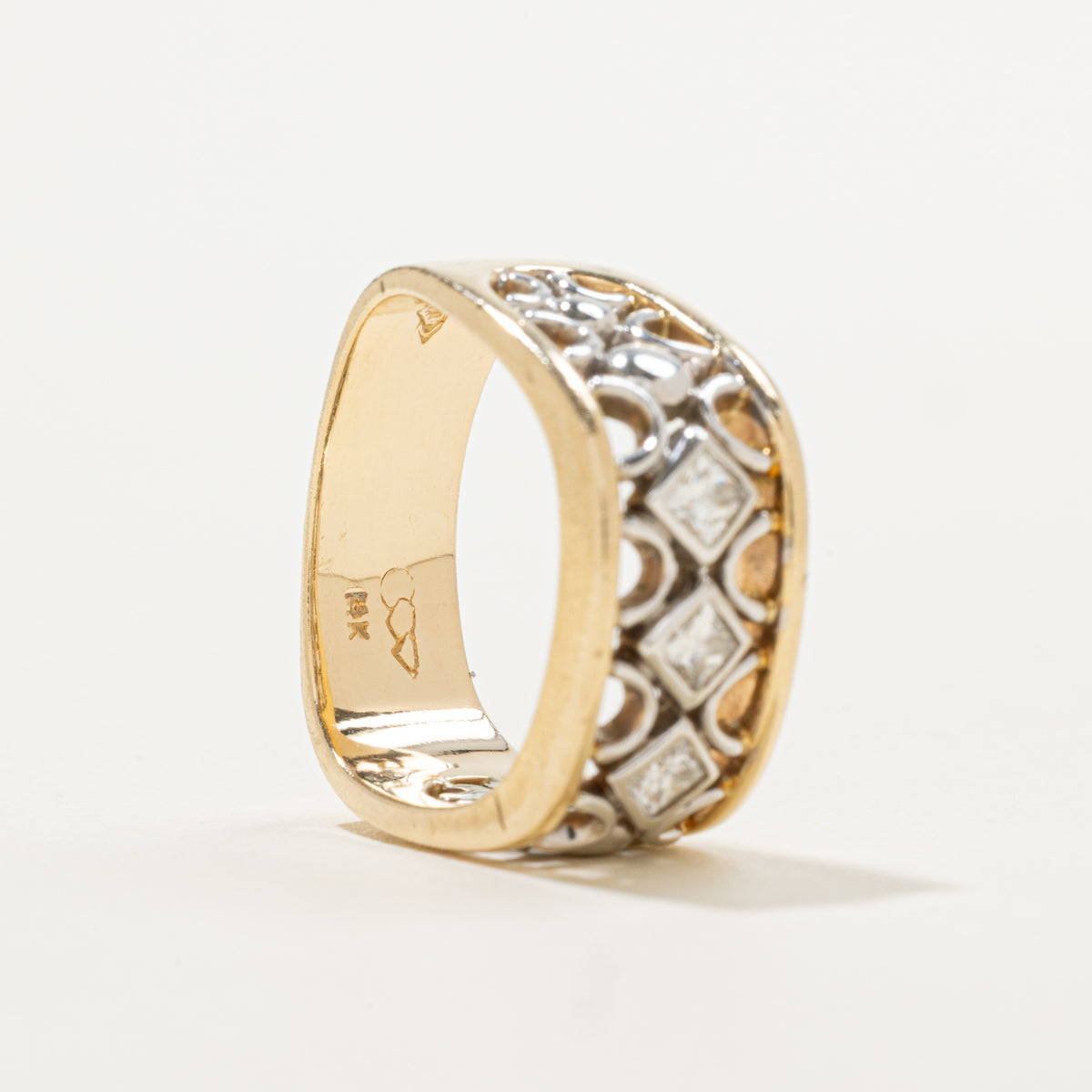14k Princess Cut Diamond Openwork Geometric Band | 0.30ctw | 9.10mm | SZ 6.25