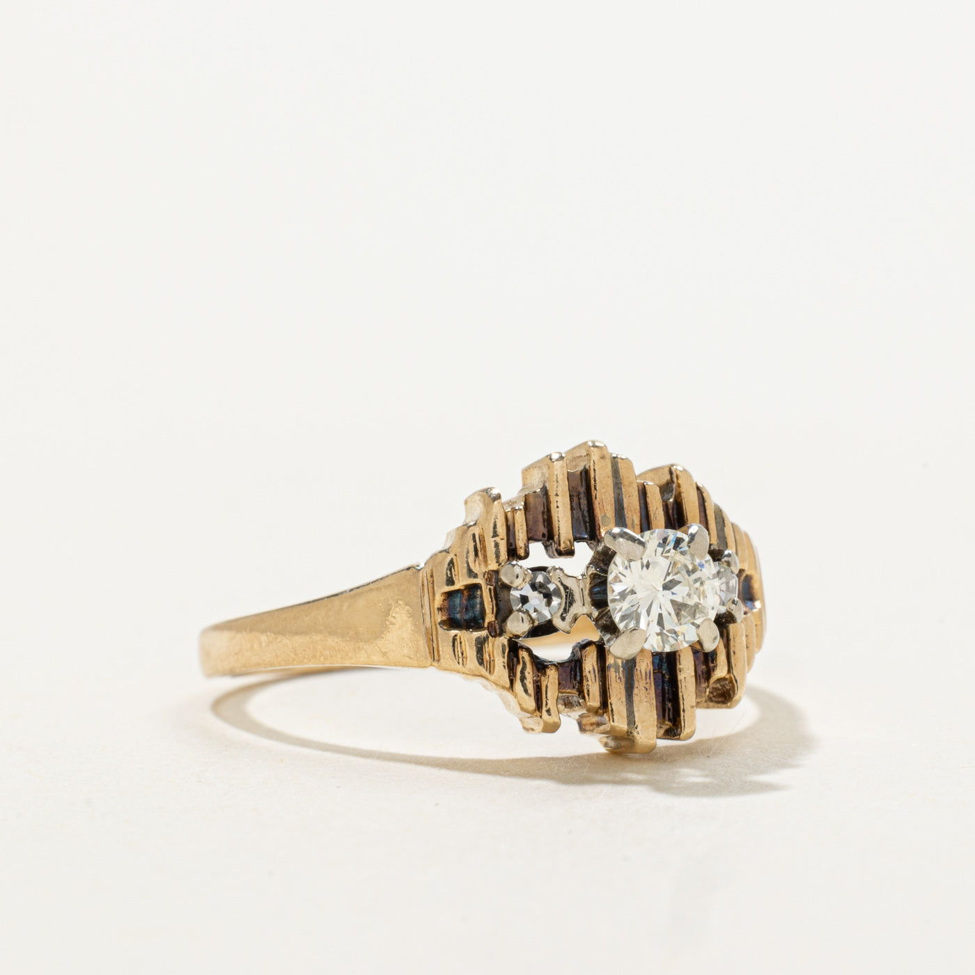 14k Diamond Openwork Grooved Ring | 0.23ctw | SZ 5.75