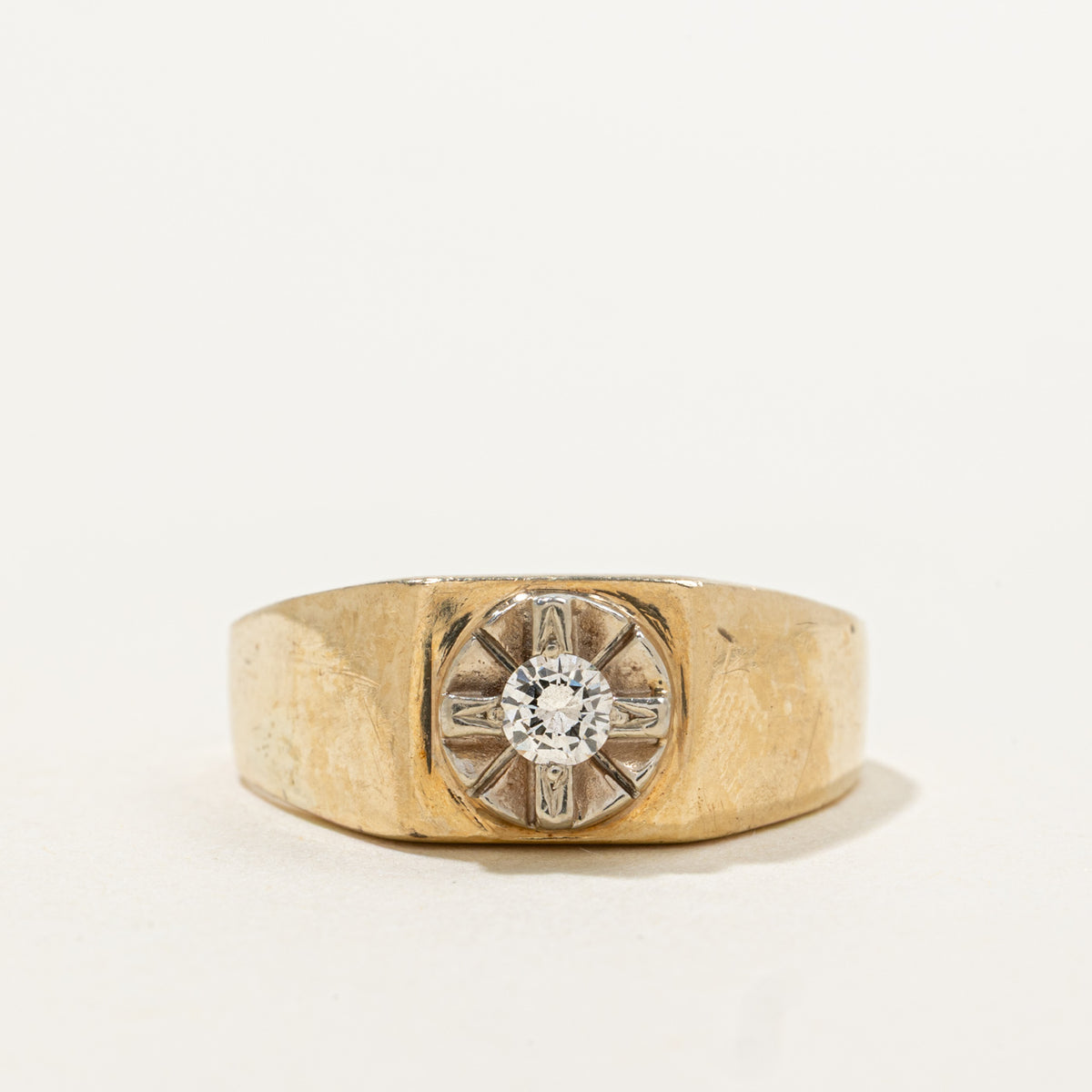 10k Solitaire Illusion Set Diamond Signet Ring | 0.16ct | SZ 9.5