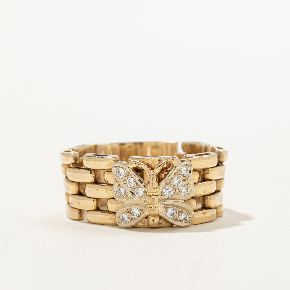 14k Diamond Butterfly Chain Ring | 0.15ctw | SZ 9.75