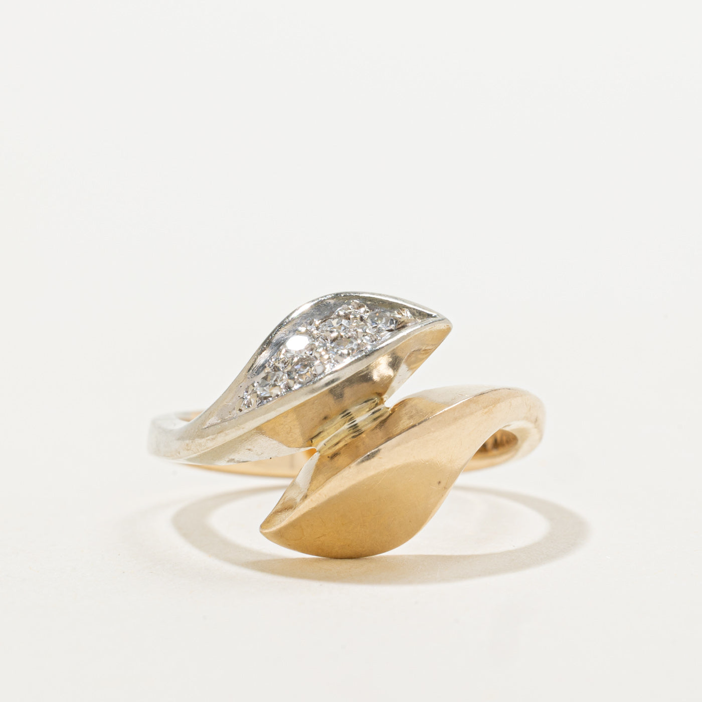 14k Two Tone Gold Diamond Accented Bypass Ring | 0.08ctw | SZ 4.75
