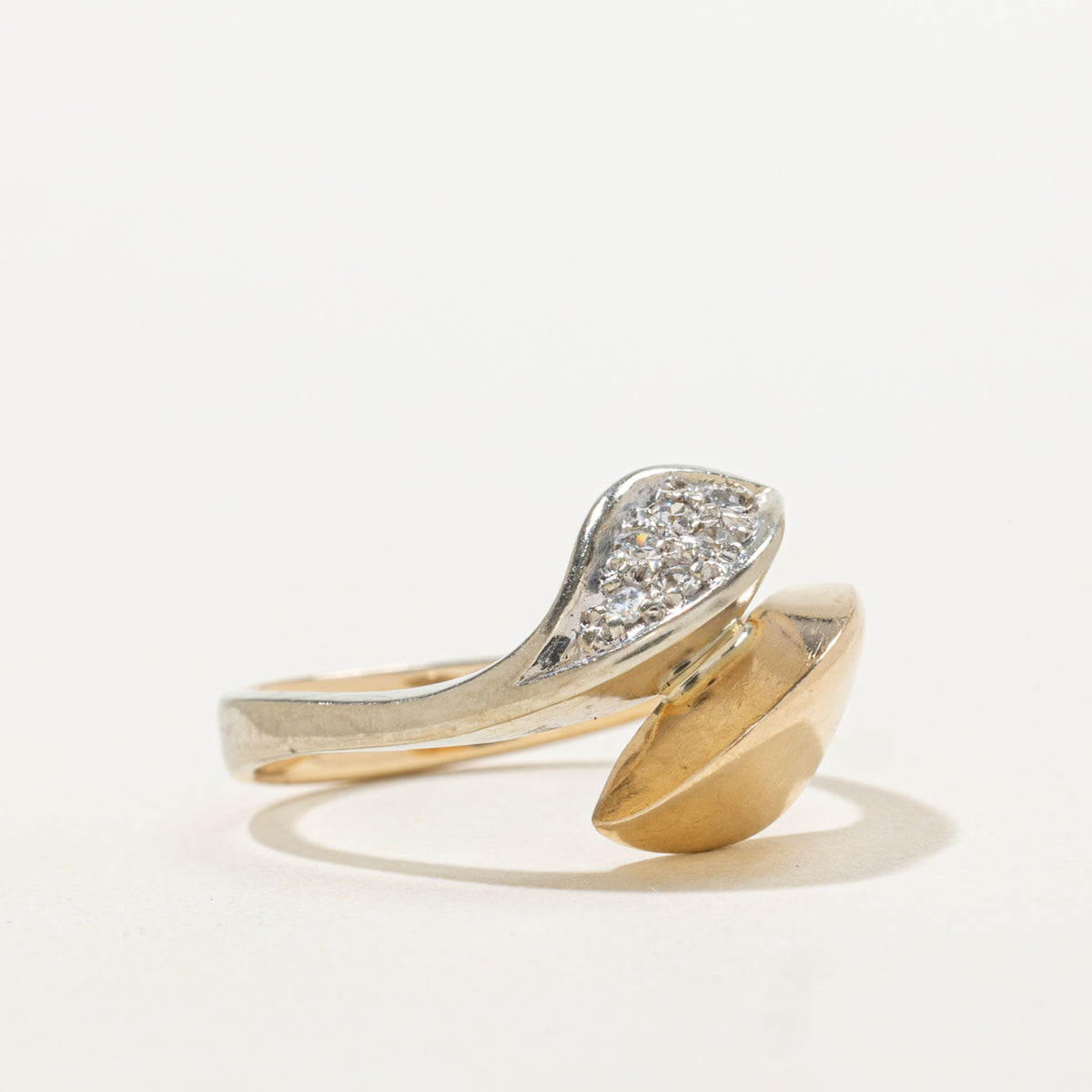 14k Two Tone Gold Diamond Accented Bypass Ring | 0.08ctw | SZ 4.75