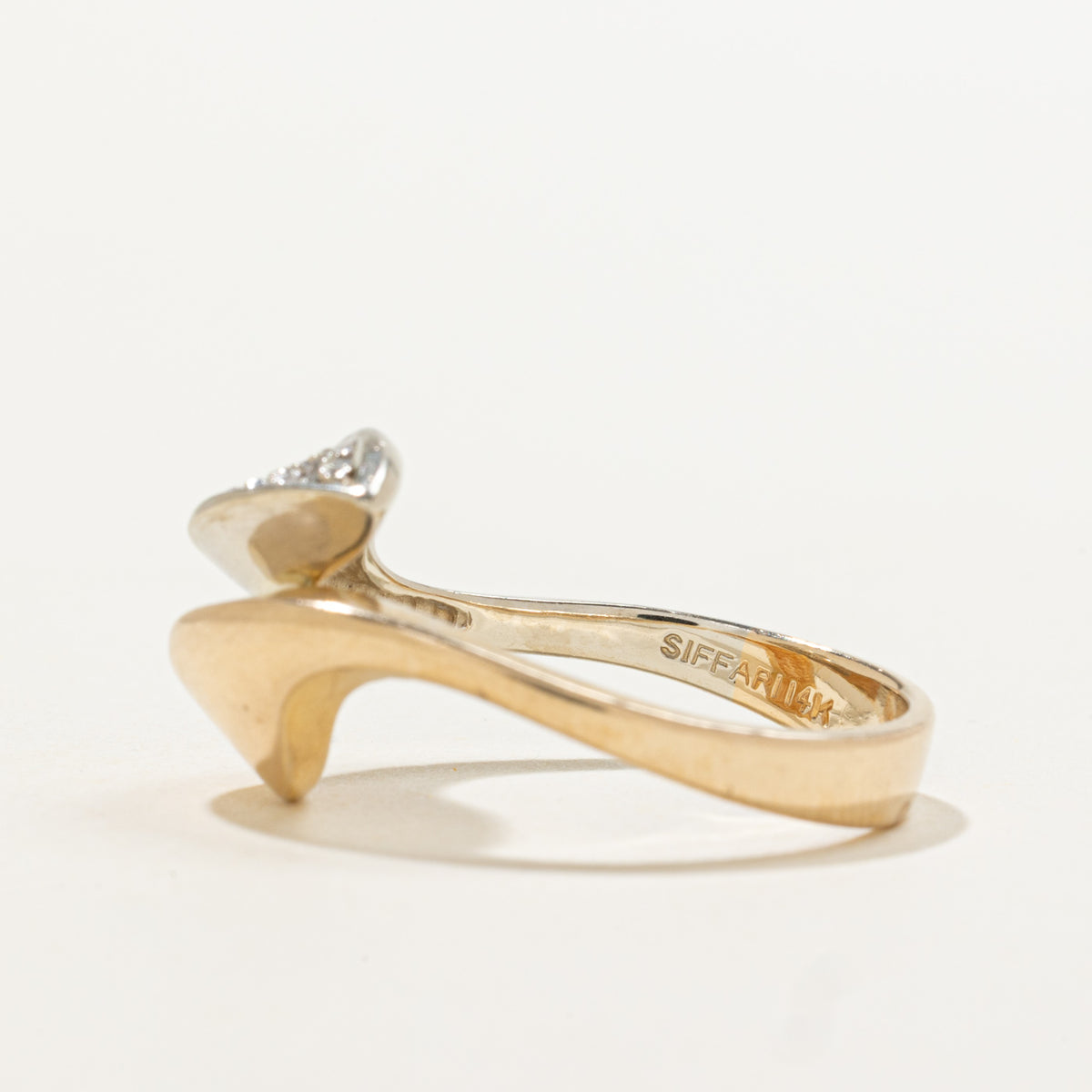 14k Two Tone Gold Diamond Accented Bypass Ring | 0.08ctw | SZ 4.75