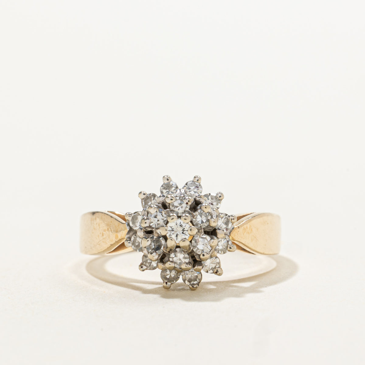 14k Diamond Floral Cluster Reverse Tapered Ring | 0.38ctw | SZ 5.25