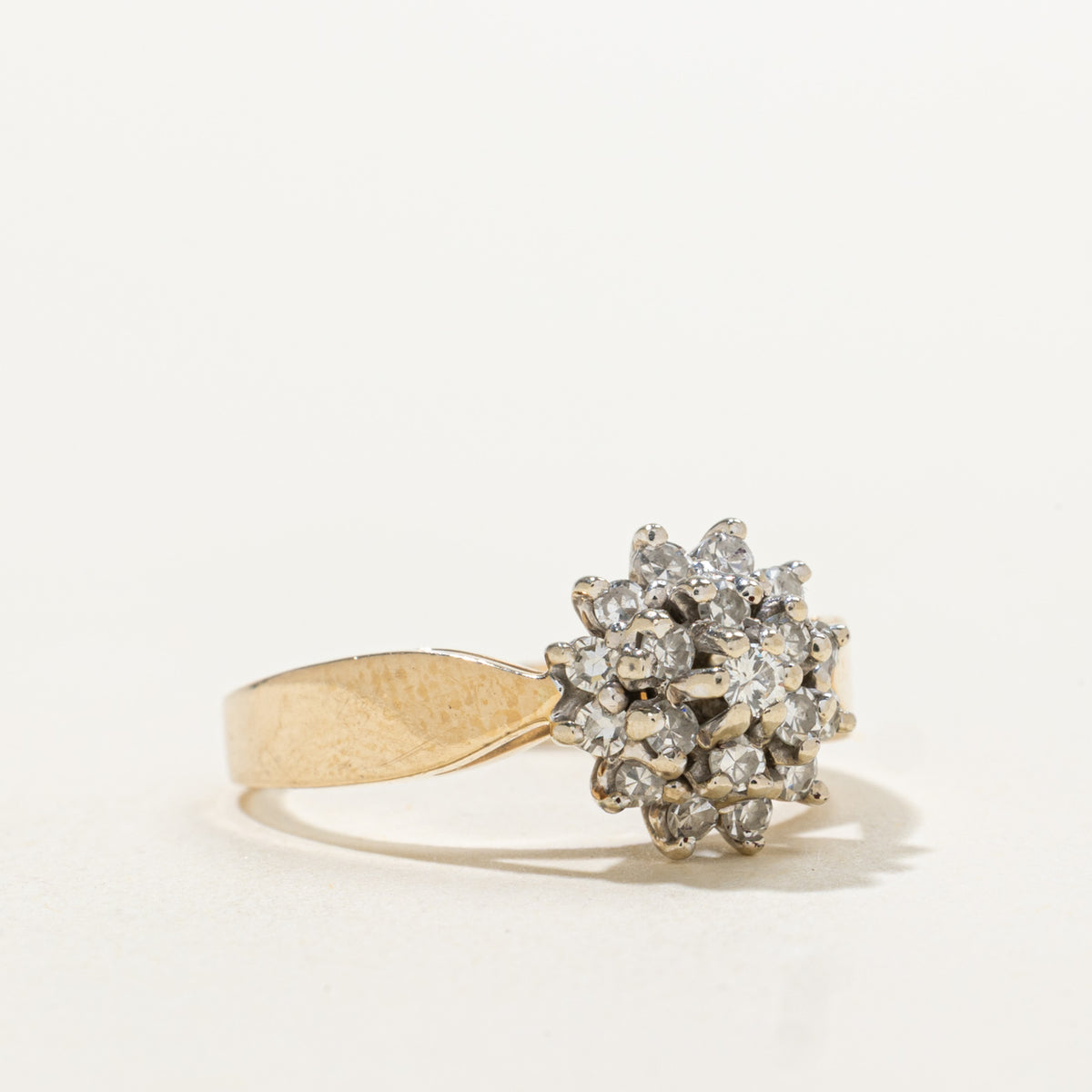 14k Diamond Floral Cluster Reverse Tapered Ring | 0.38ctw | SZ 5.25