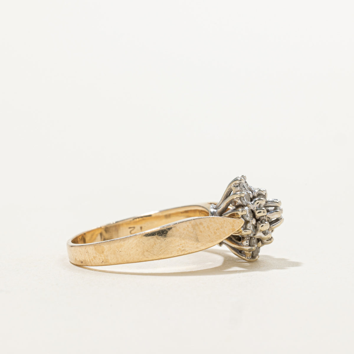 14k Diamond Floral Cluster Reverse Tapered Ring | 0.38ctw | SZ 5.25