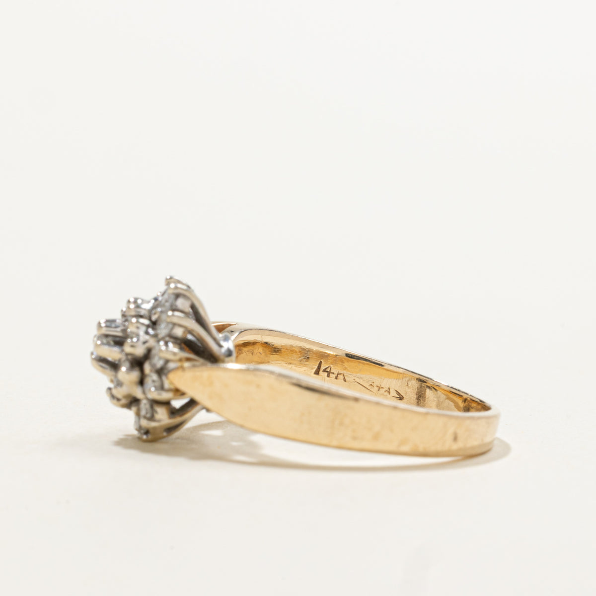 14k Diamond Floral Cluster Reverse Tapered Ring | 0.38ctw | SZ 5.25