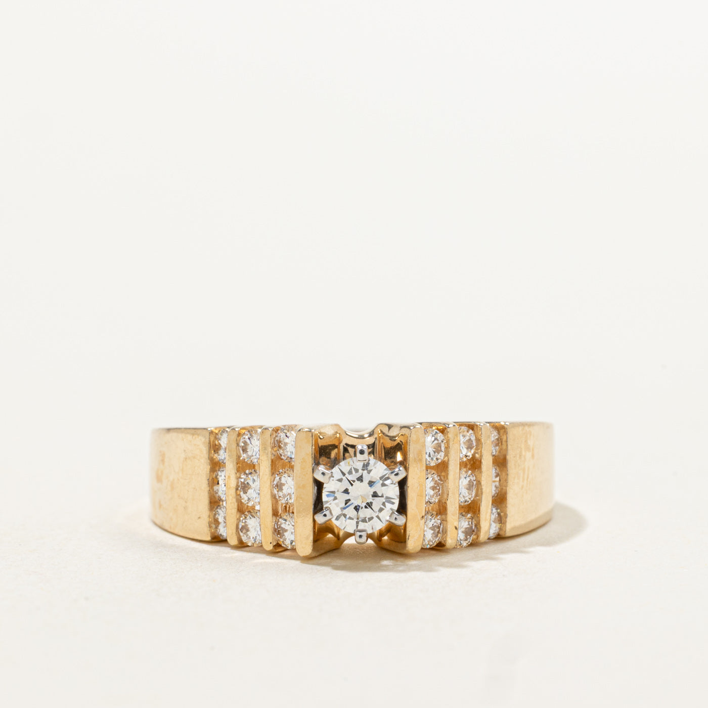 14k Diamond Channel Set Accented Grooved Ring | 0.43ctw | SZ 7