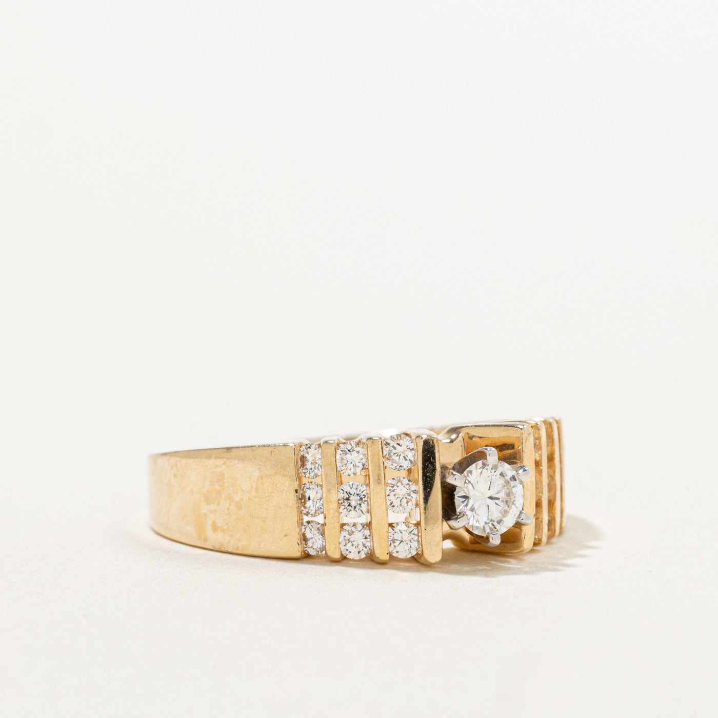 14k Diamond Channel Set Accented Grooved Ring | 0.43ctw | SZ 7