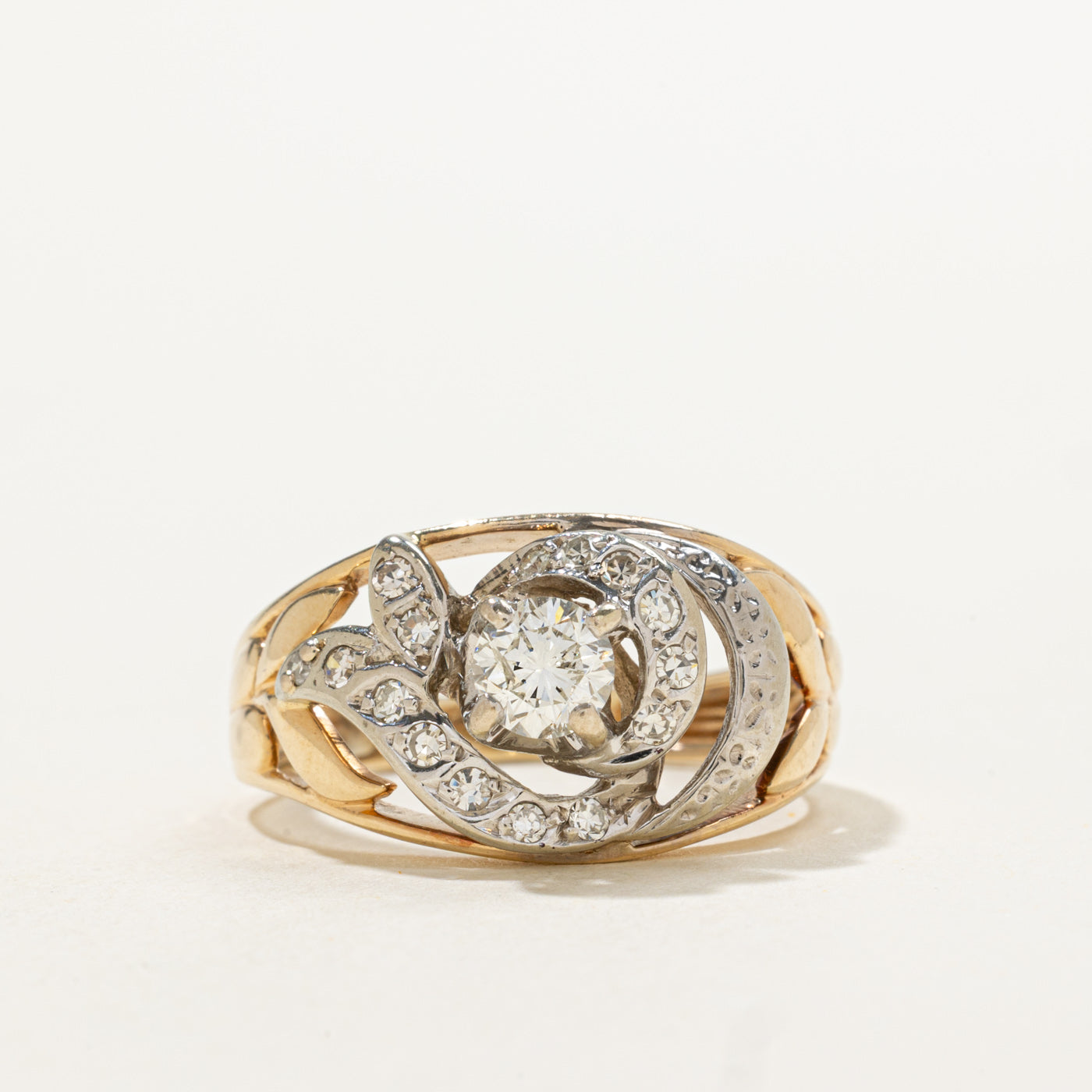 Two Tone Gold Diamond Openwork Floral Ring | 0.59ctw | SZ 8.25