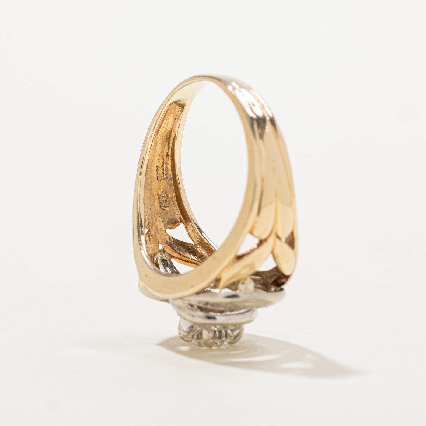 Two Tone Gold Diamond Openwork Floral Ring | 0.59ctw | SZ 8.25